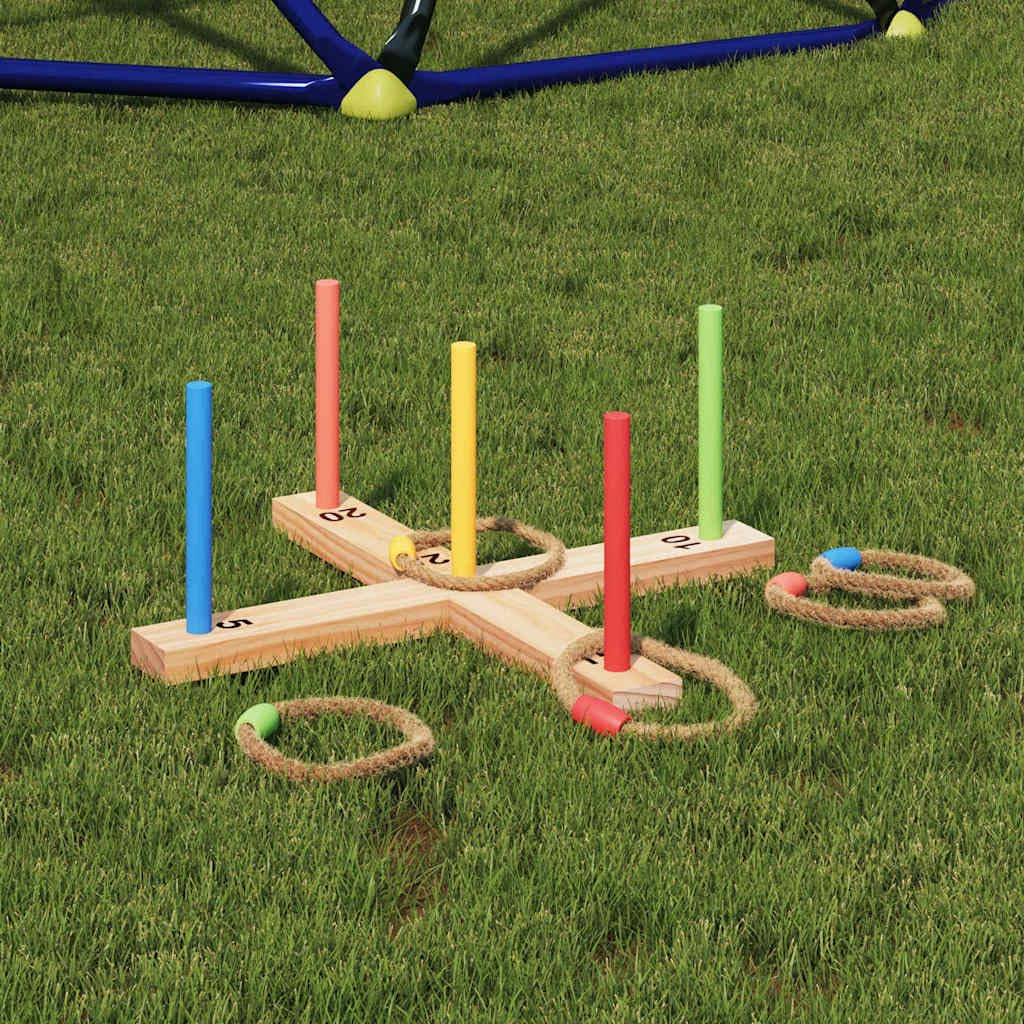 Ringwurfspielset aus massivem Kiefernholz, 41 x 41 x 16 cm, Mehrfarbig, Wurfspiel für drinnen und draußen, fördert Geschicklichkeit, ideal für Garten, Party, Camping, Familienspiel