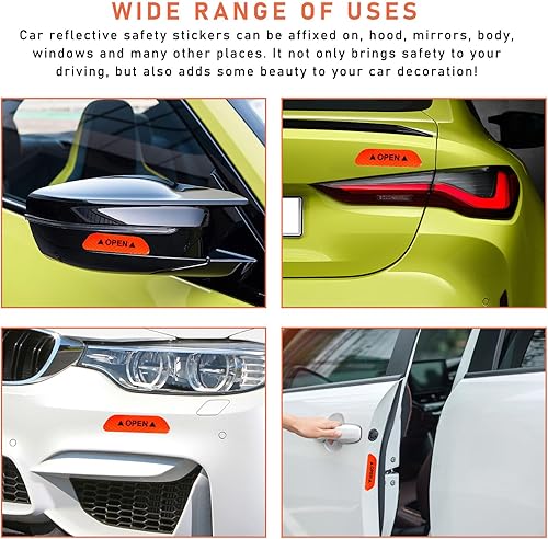 Miniatura 6 de Ziciner 4 calcomanías reflectantes abiertas para puerta de automóvil, advertencia de seguridad de visibilidad nocturna, tira protectora