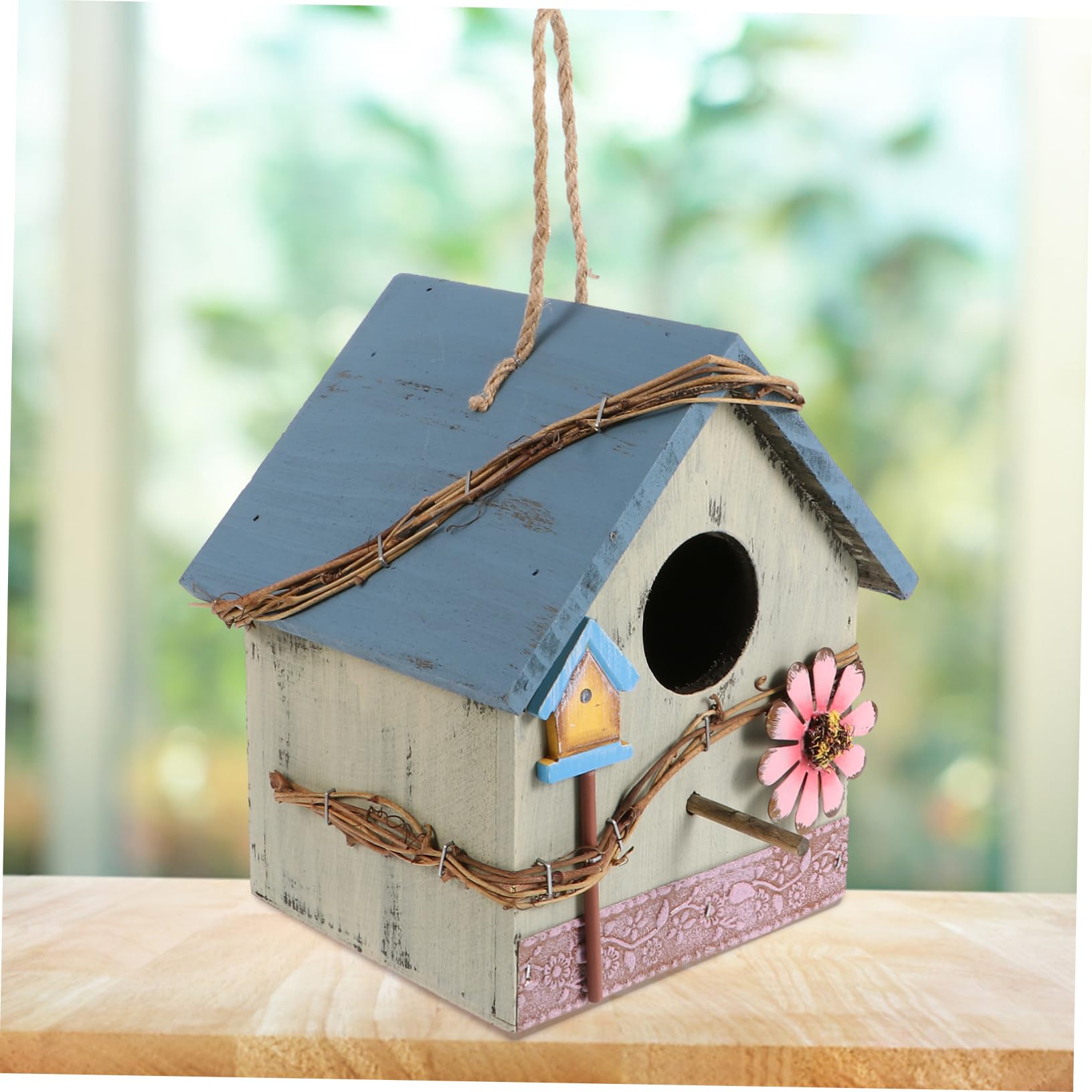 Hängendes Nistkasten für Vögel Papageien und Vogelhaus Wildvögel mit Grünem Design Naturbelassener Gartendeko Garten für Terrasse