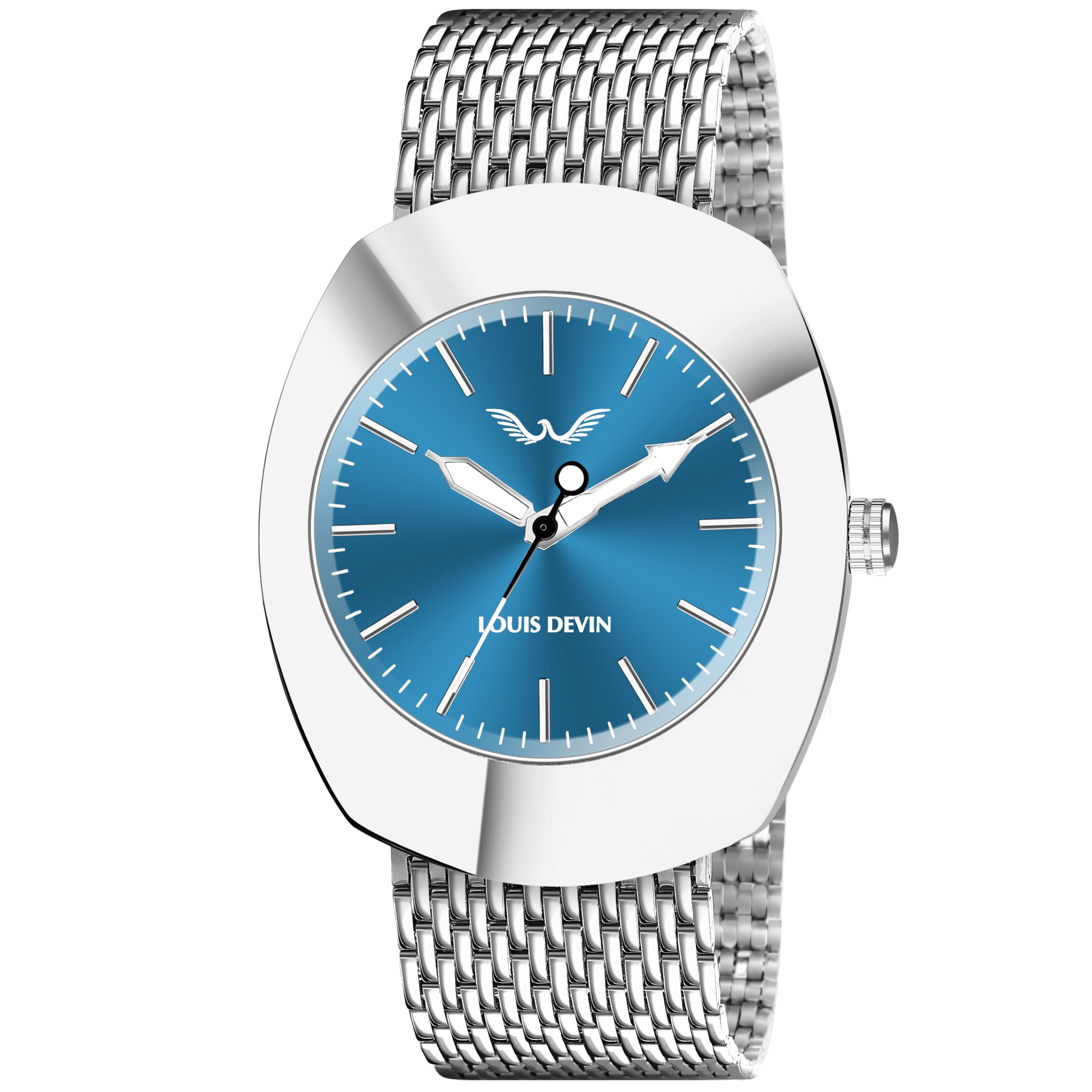 LOUIS DEVIN Stainless Steel Steel Chain Analog Wrist Watch For Men (Blue Dial) | Ld-Wt058-Blu-Ch, Silver Band (B0CXQ238P7) Amazon Price History, Amazon Price Tracker