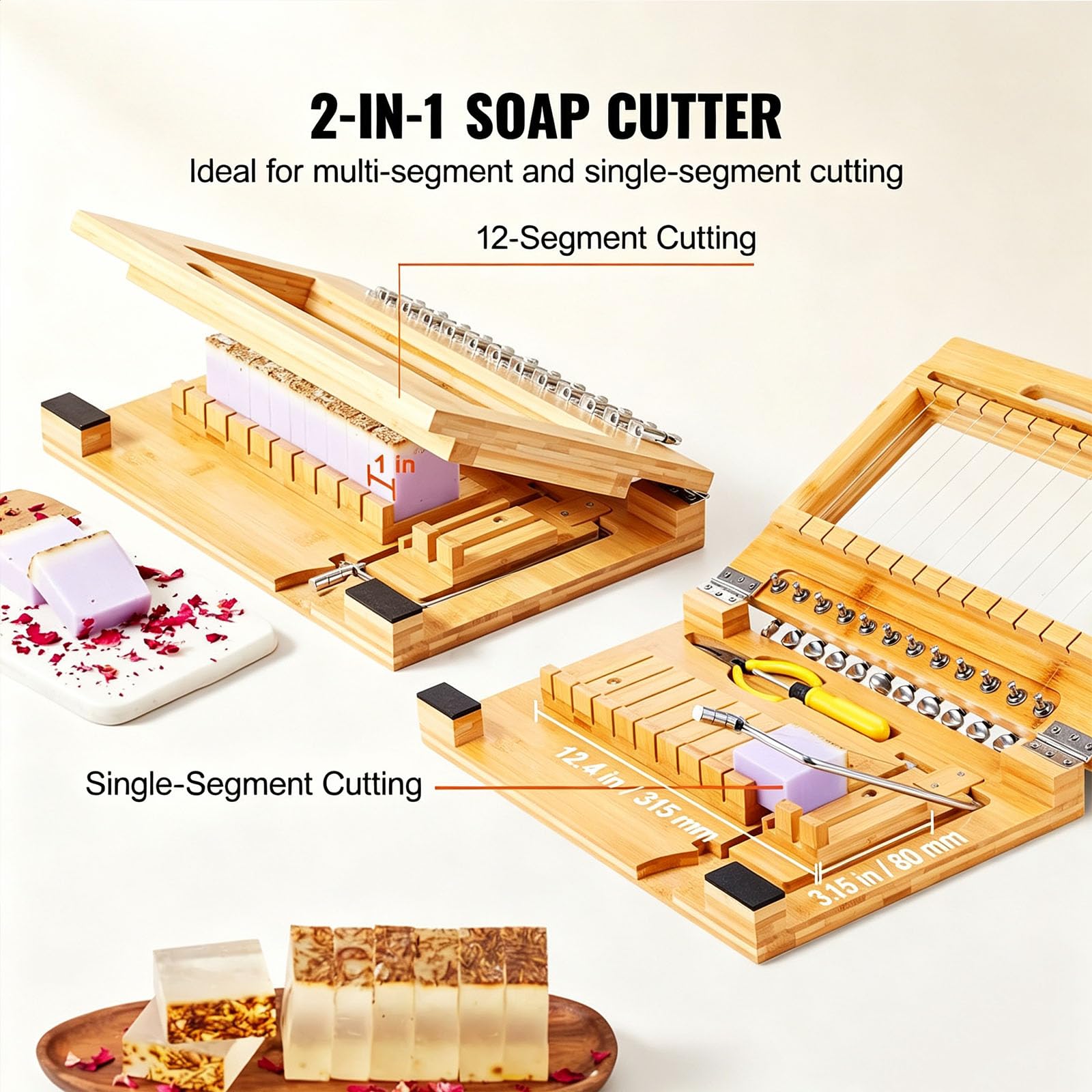 Kit De Fabrication De Savon 2 En 1, Comprenant Un Coupe-savon En Bambou Et Un Coupe-fil En Acier. Permet De Couper Des Barres De Savon De 2,5 Cm (1 Pouce). Outil Idéal Pour La Fabrication