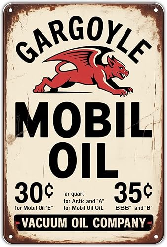 Miniatura 1 de Cartel de aceite de gárgola Mobil de hojalata vintage Mobil Oil Publicidad, letrero de metal impreso estético para jardín, patio, bar, porche,