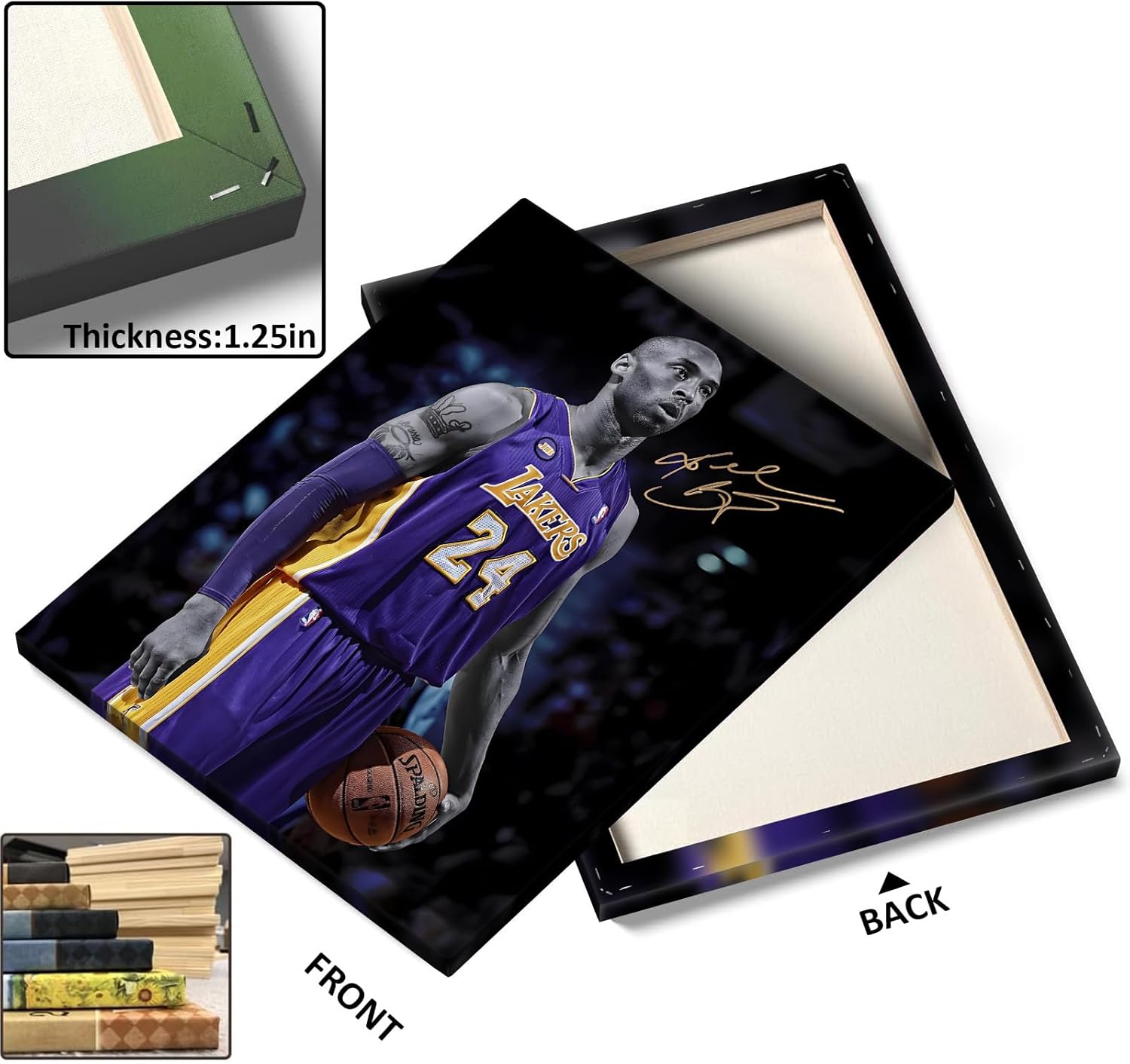 Kobe Bryant Canvas Wall Art Decor - 11X14 inch Iconic Los Angeles Lakers No. 24 Basketball Artwork with Autograph Style Print, Inspirational Sports Canvas for Home, Office or Gym Wall Decor