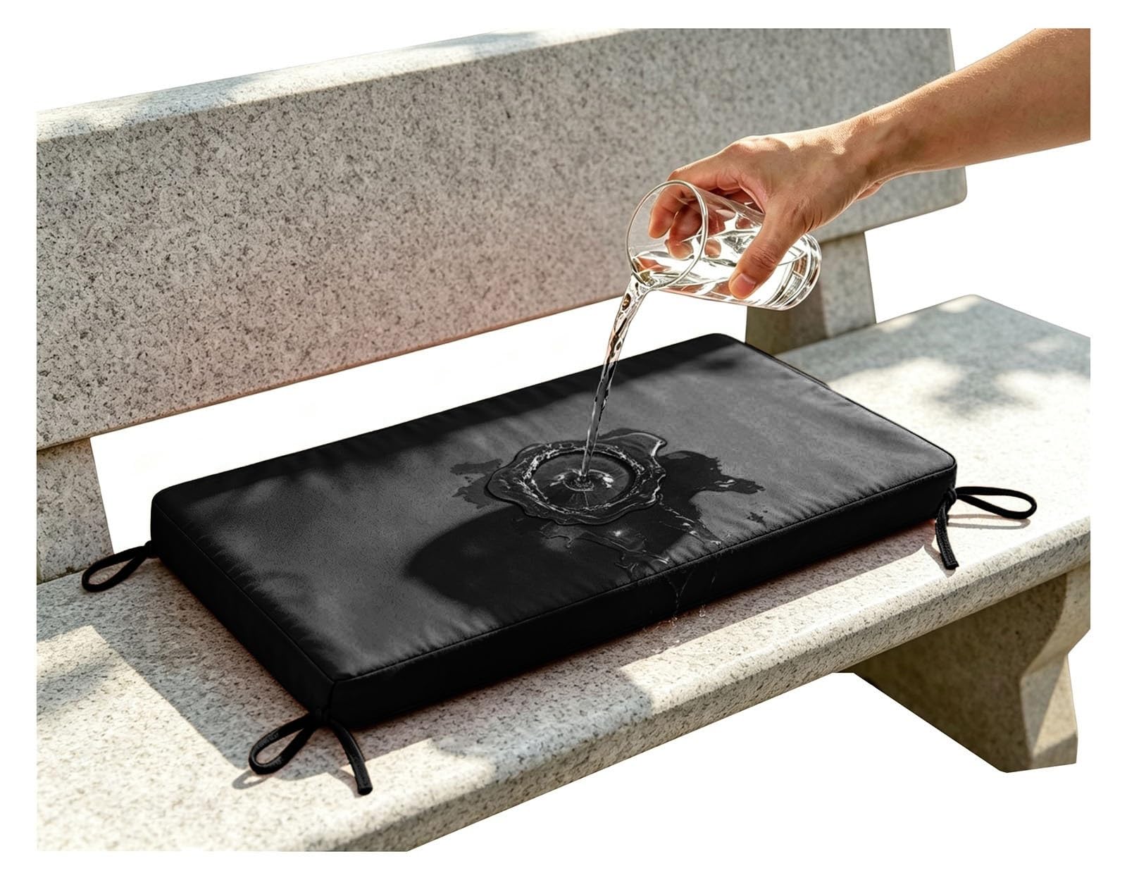 YNJJKA 80% Waterproof Chair Cushions Outdoor Tie On Garden Patio Grey, Bench Seat Cushion Outdoor Replacement Patio Furniture Long Cushion with Ties, Seat Pad for Porch Swing(Black,65x55 cm 26x22 in)