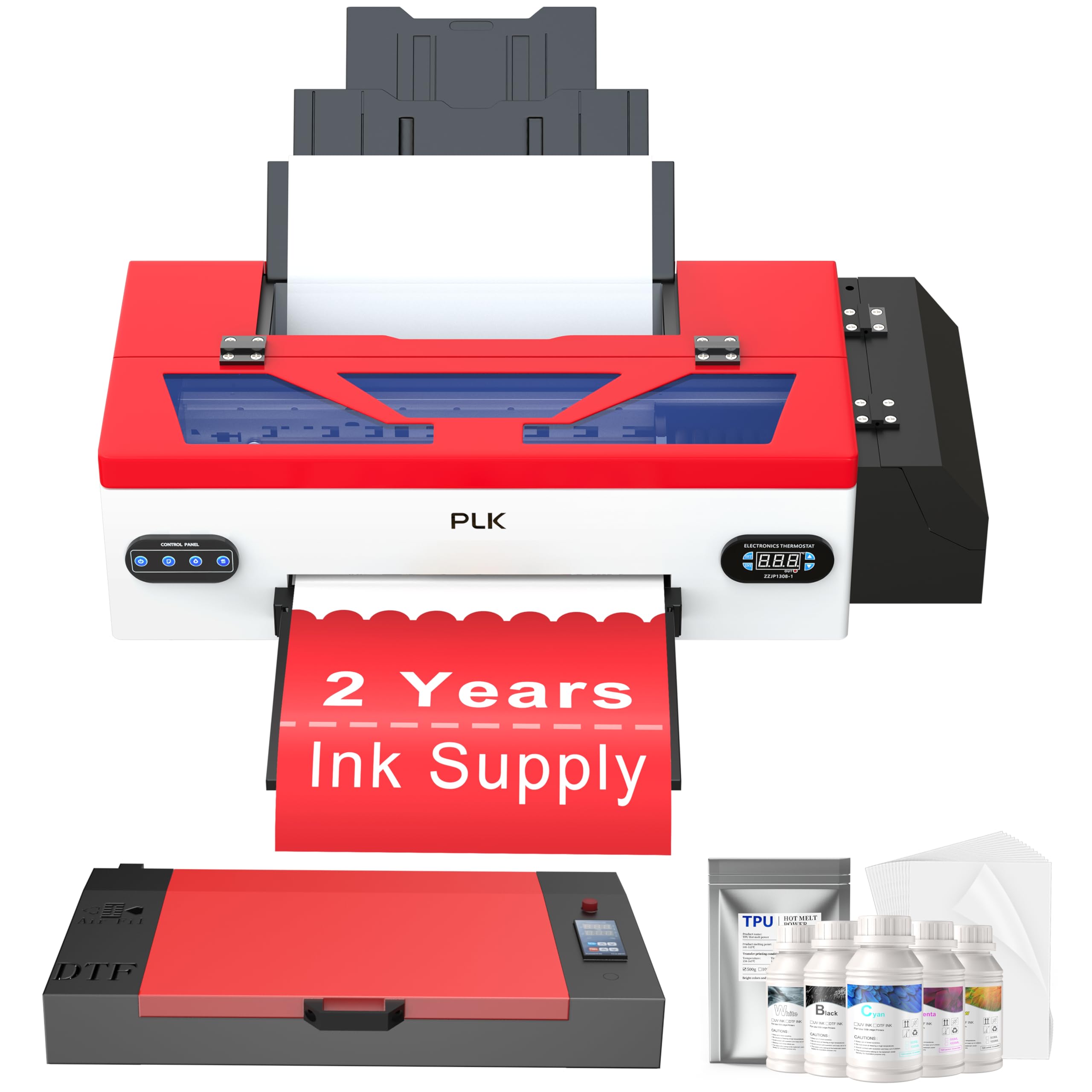 PLK A3 DTF Printer, L1800 DTF Transfer Printer Direct to Film with White Ink Circulatory for DIY T-Shirts and Fabric Printing(Printer+Oven+5 * 250ml Ink) (A3 Printer+Oven) (Printer+Oven)