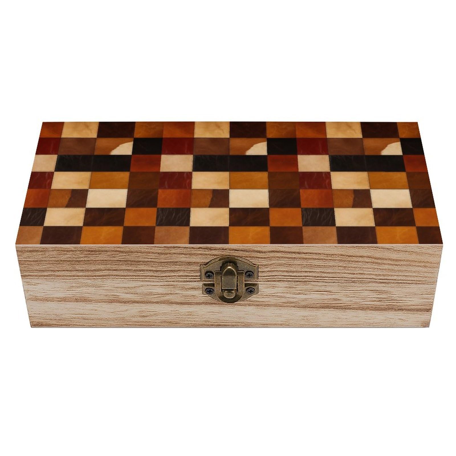 SMAZDFXX Rustic Western Cowboy Leather Patchwork Wooden Storage Box Multipurpose Decorative Box for Jewelry Photo Home Decor