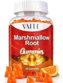 VAITE Marshmallow Root Gummies DGL with Slippery Elm Bark & Aloe Vera Extract 4-in-1 Herbal Complex Chewable Plant-Based Formula Vegan Non-GMO, 60 Count