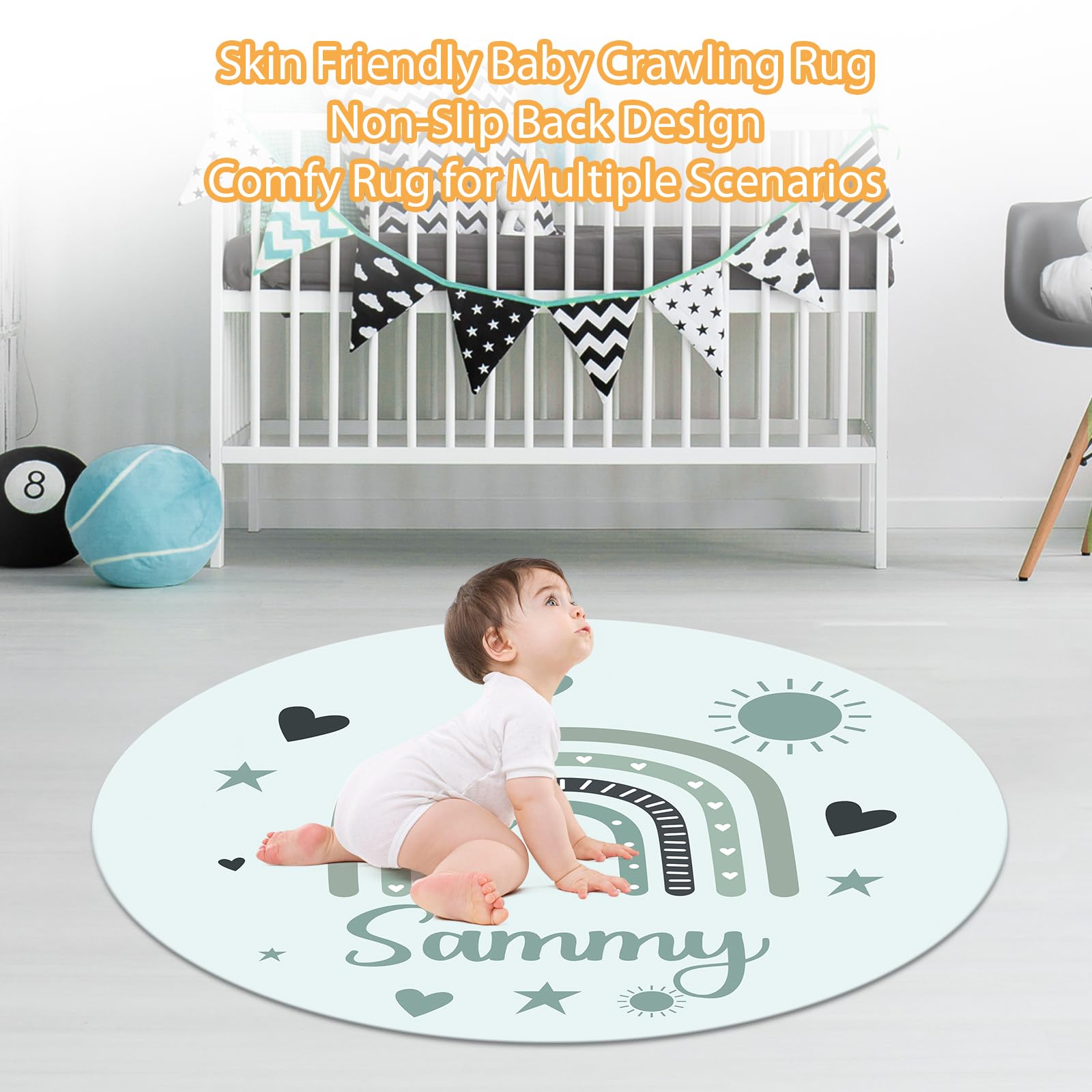 Individuelles Babybett-Bettwäsche-Set, 5-teilig, Regenbogen-Designs, personalisierte Namensdecke mit gepunkteter Rückseite, Kinderbettlaken, Wickelunterlage, Kissenbezug, Teppich für Neugeborene, Grün