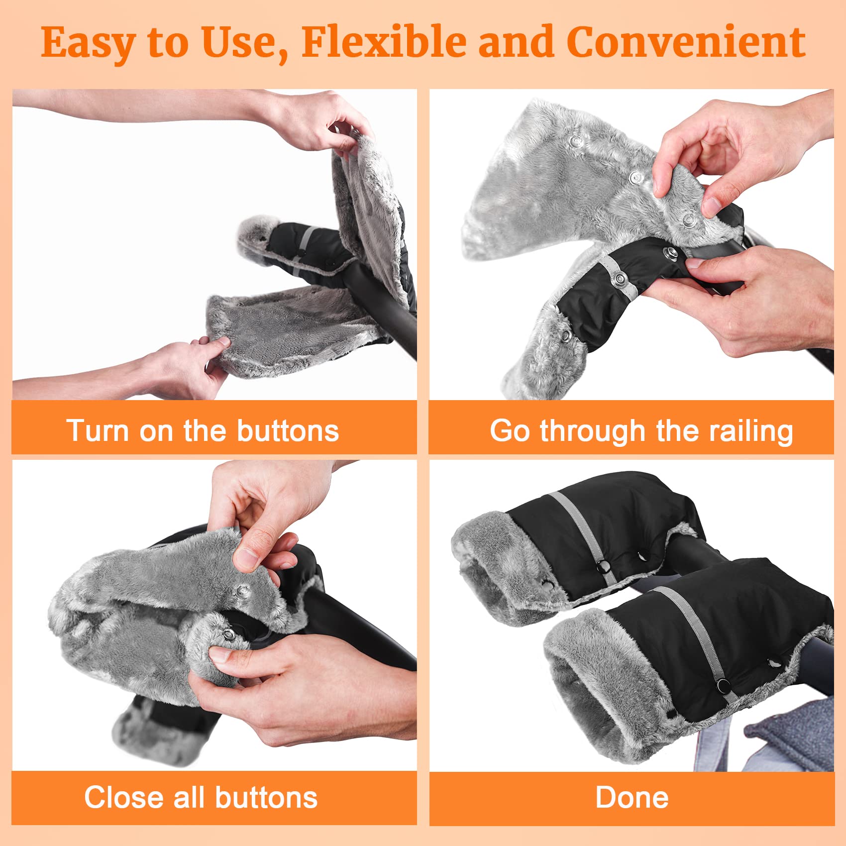 Manoplas Carro Bebe, LUZOON Guantes Carro Bebe Guantes para Carro Bebe Invierno Impermeables para Todos los Cochecitos