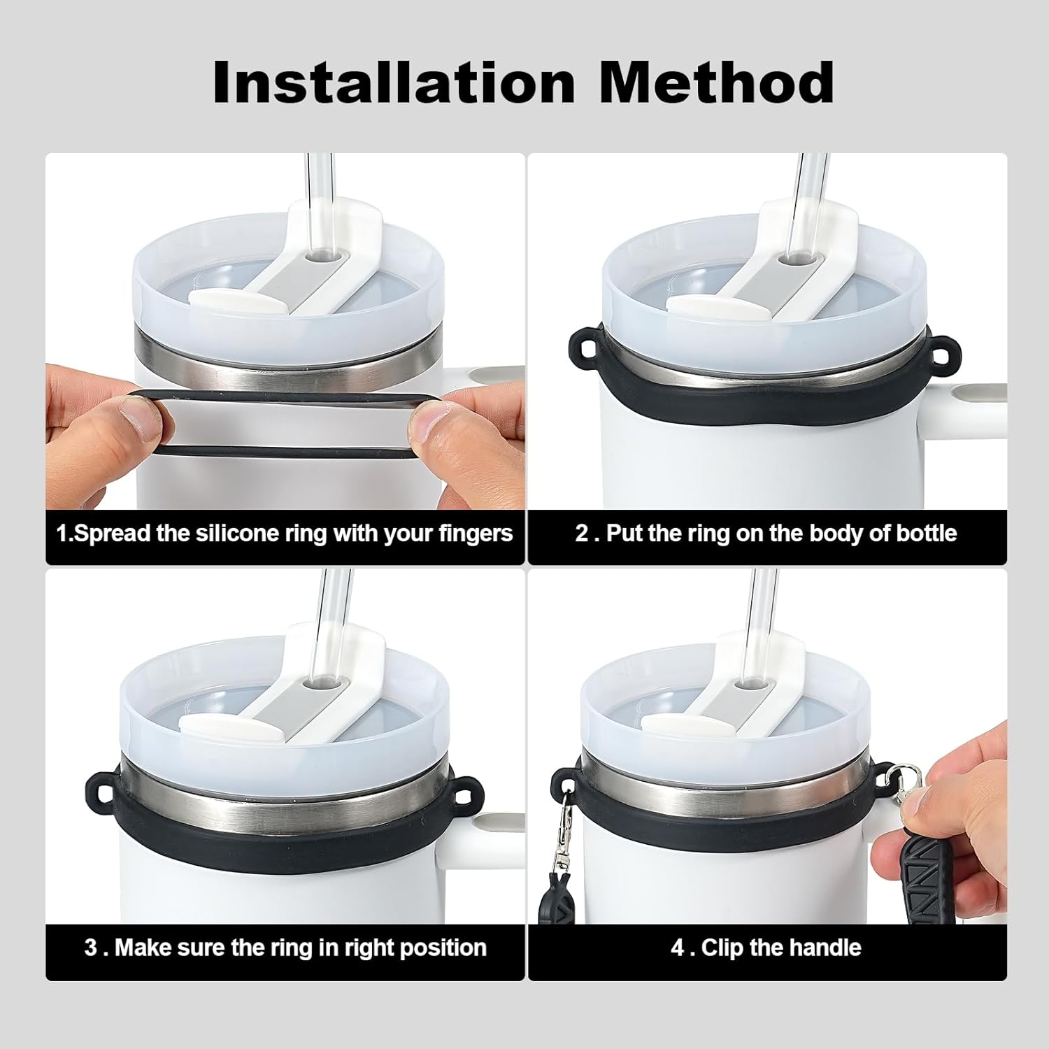 Water Bottle Handle, Silicone Water Bottle Sling, Carrier, Holder with Strap, Fits Most 8-40oz Bottles Stanley Cup Accessories - Image 3