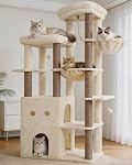Heybly Cat Tree, 69.7 inches Secure Anti-Tip Cat Tower for Large Cats, Expansive Cat Furniture with Dual-Tier Cat Condo Villa, 2 Top Perches, Hammock & Full Sisal Scratching Posts, Light Gray HCT065W