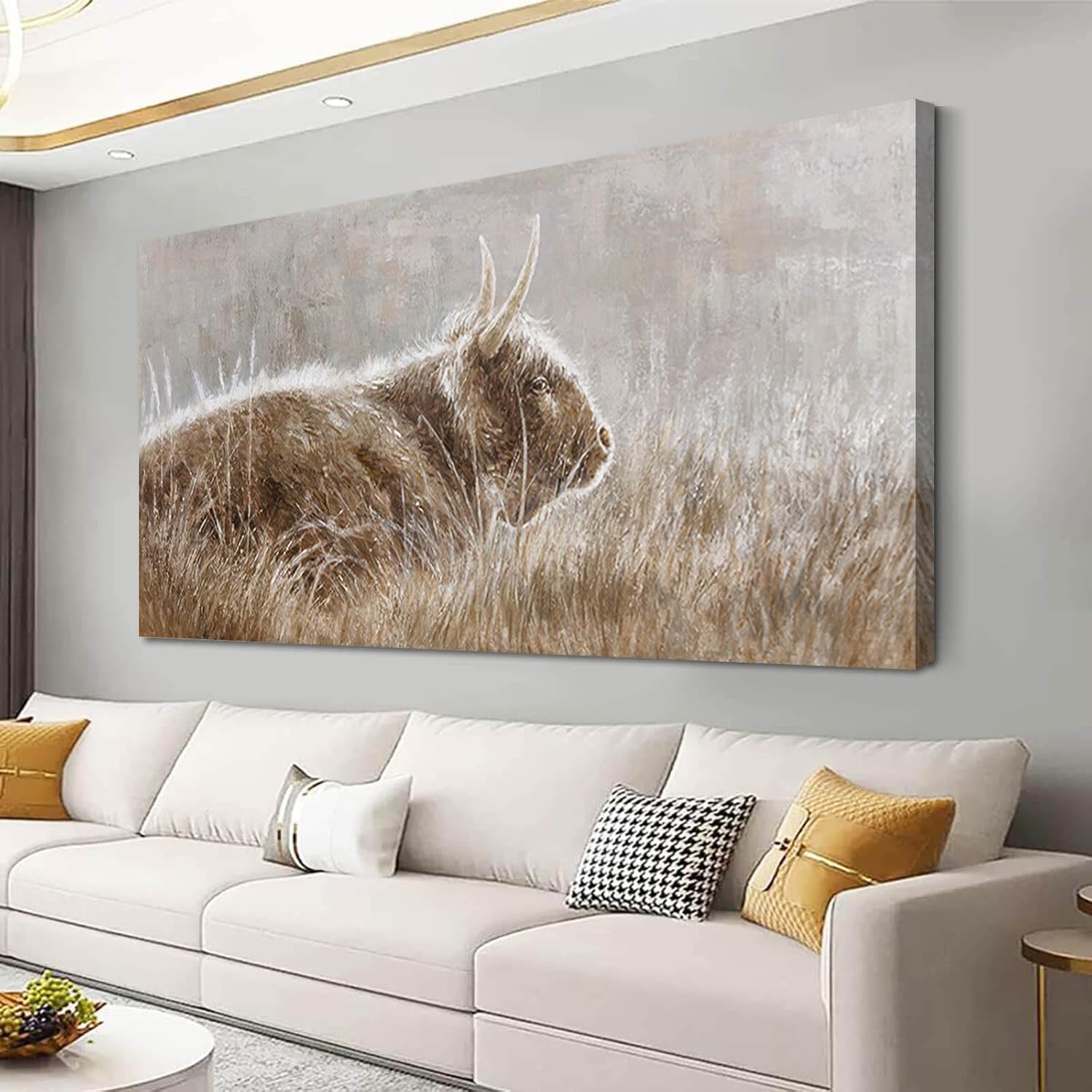 VAYIMDH Country Pictures Wall Decor Cow Canvas Wall Art Contemporary Wall Picture 29"x58" Large Artwork for Living Room Office Decorations 58L" x 29W" Brown
