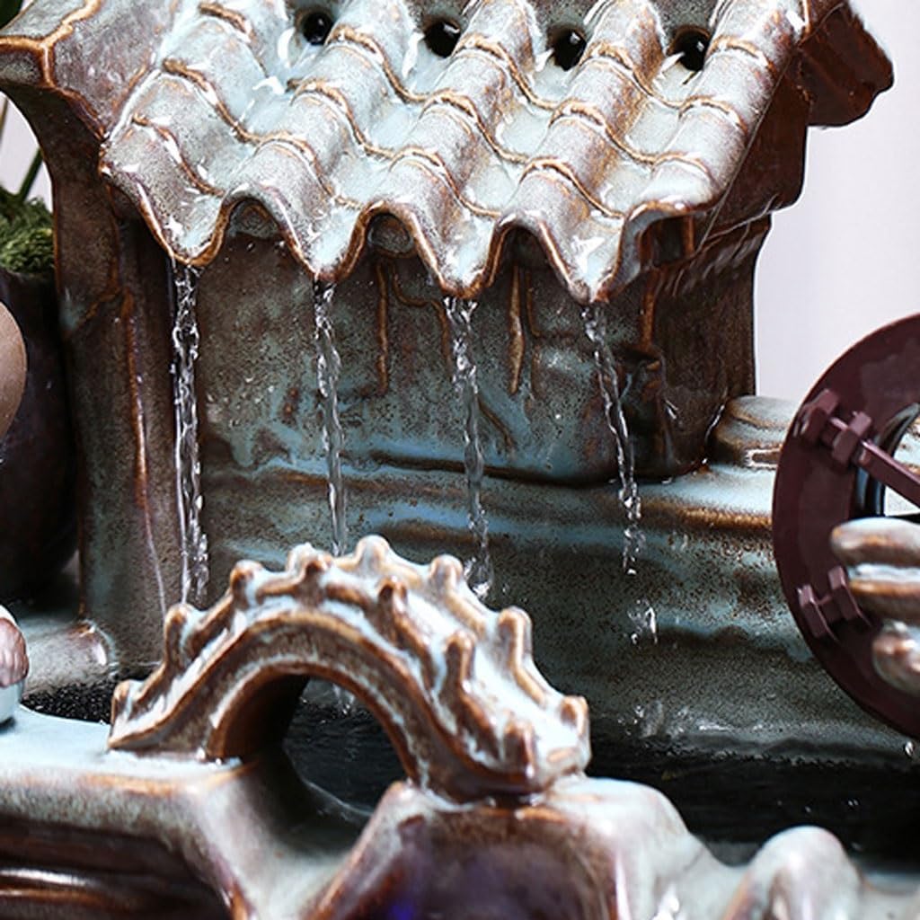 中国風の陶器の水飾り 家のリビングルームの卓上噴水 勉強机のXunhua水噴水 【パテ】 デスクトップ噴水