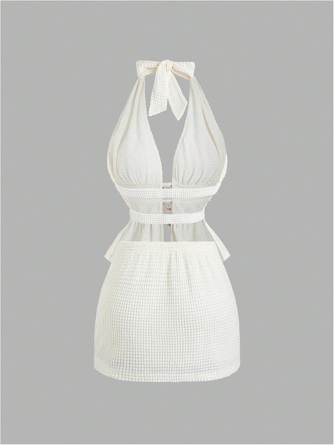 GORGLITTER Women's 2 Piece Sets Fringe Crochet Seashell Halter Backless Crop Top and Wrap Mini Skirt East Coast Outfits - Image 2