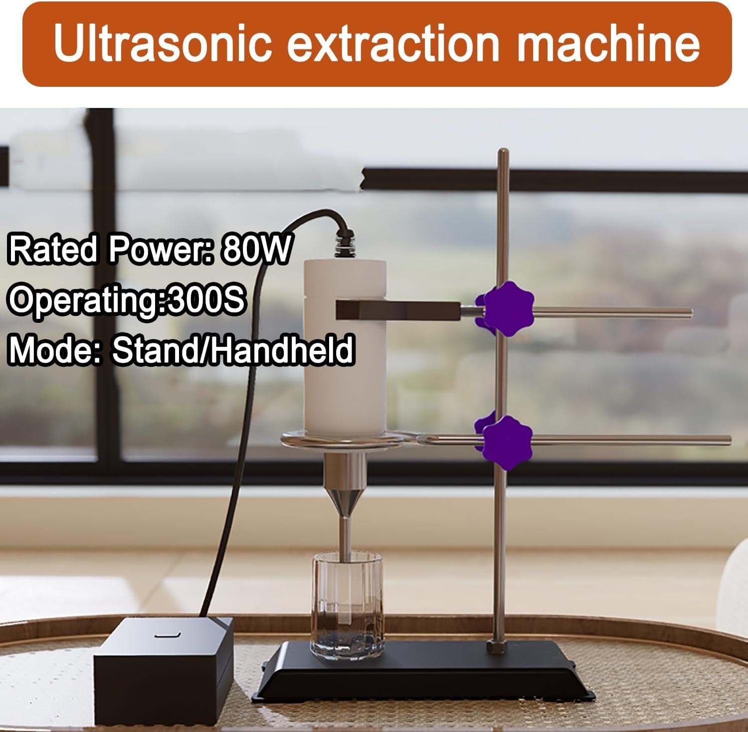 Kleiner Ultraschall-Homogenisator-Labor-Emulgator-Mischer, 80-W-Sonicator-Prozessor-Zellendisruptor-Mischer mit Halterung, Arbeitsfrequenz 40 kHz, einstellbare Höhe, Betriebszeit 300 s.