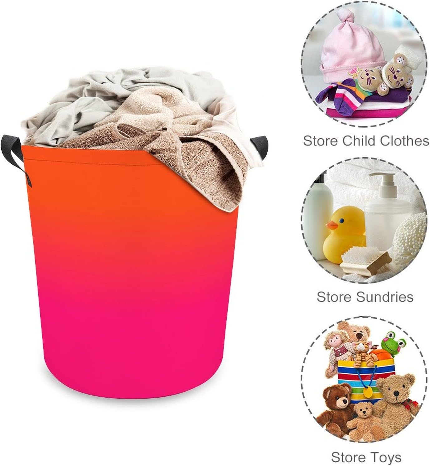 Large Laundry Hamper, Orange and Neon Pink Ombre Color Laundry Basket Collapsible & Waterproof Storage Basket for College Dorm, Family Essentials