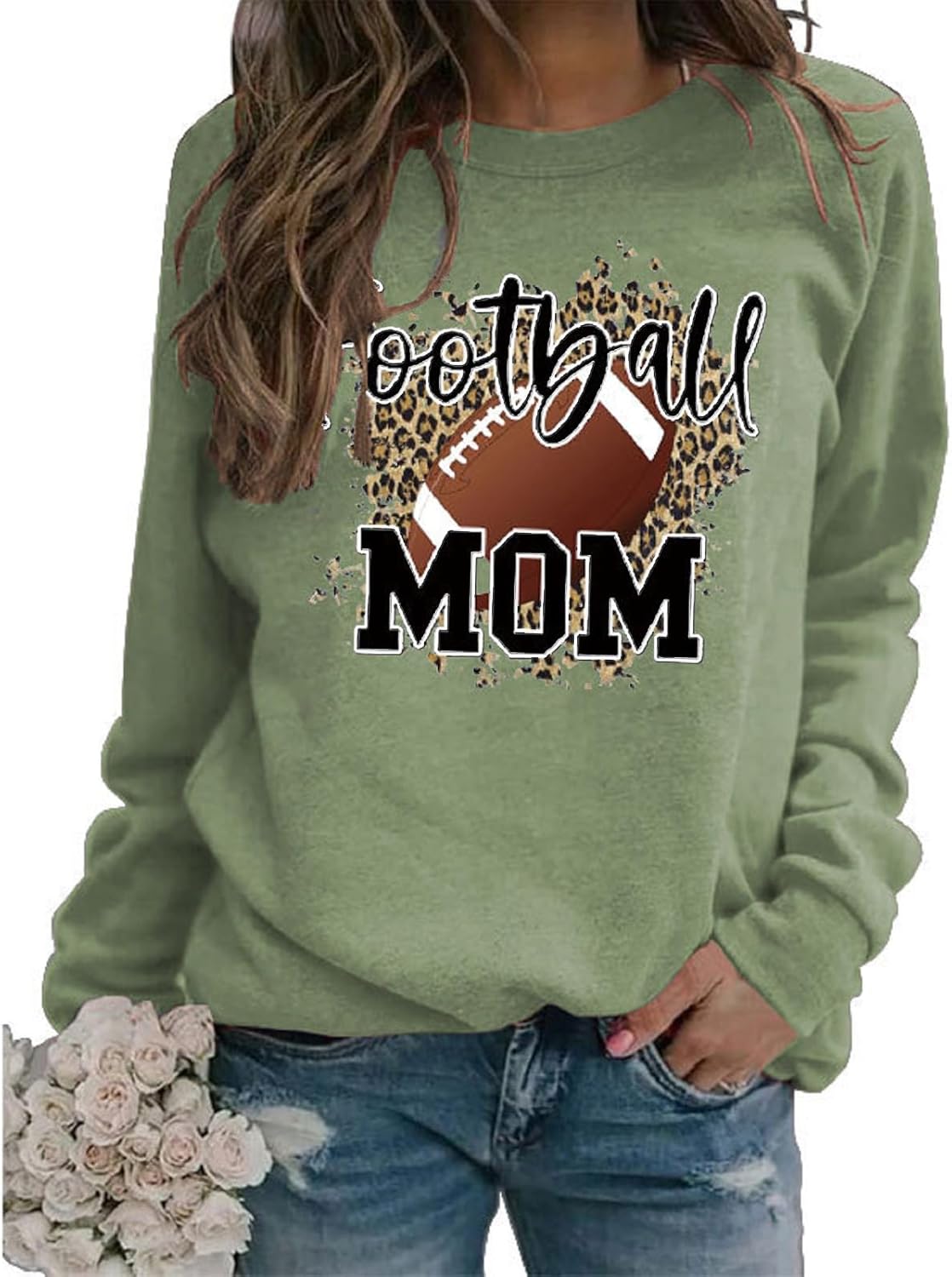 Women Football Mom Sweatshirt Leopard Print Long Sleeve Shirt