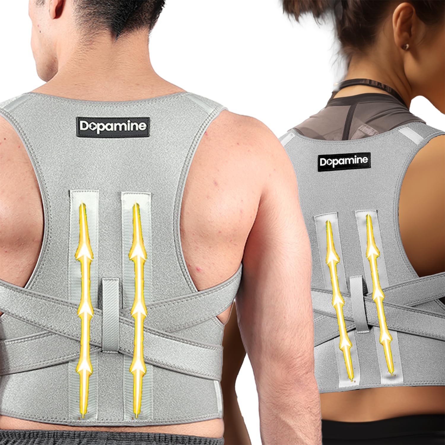 The Cube Club Posture Corrector Ergonomic Spinal Support with Breathable Fabric & Adjustable Straps | Back Straight and Shoulder Supporting Belt for Men and Women (Light Grey_Large, 12 Months Warranty)