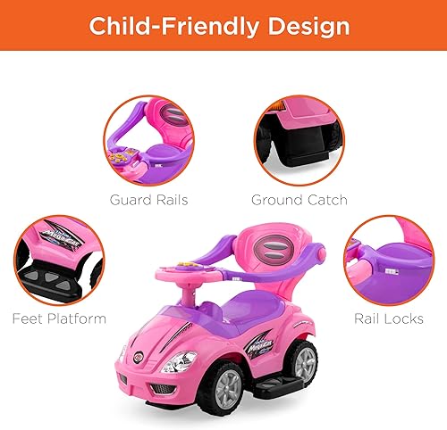 Miniatura 10 de Best Choice Products 3 en 1 carrito a pedal para niños para interiores y exteriores para empujar para niños pequeños carro de juguete con asa bocina