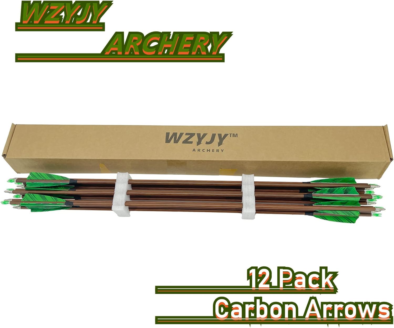 WZYJY 12 Pcs Carbon Arrows 30 Inch, Hunting Arrows for Compound Bow ＆ Recurve Bow with Replaced Arrowhead Tip, Crossbow Bolts 500 Spine with Green Turkey Feather : Sports & Outdoors