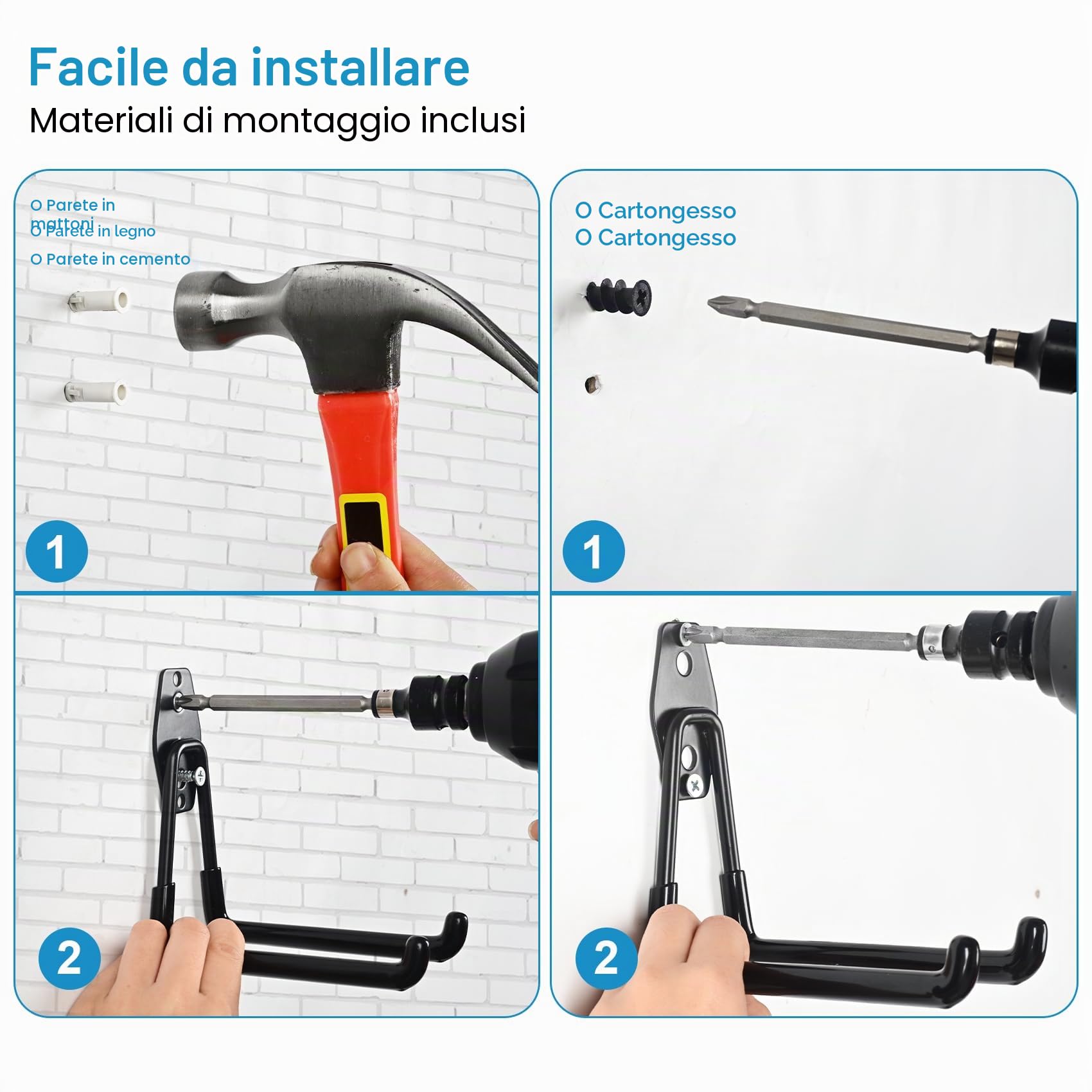 Ganci per garage robusti, ganci per garage, organizer per attrezzi da giardino, ganci in acciaio (2 pezzi, piccoli ganci a U)