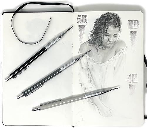 Miniatura 7 de Lápices mecánicos de dibujo de metal prémium para bocetos en estuche de cuero, repuestos de plomo de 0.079 in, borrador amasado para artistas,