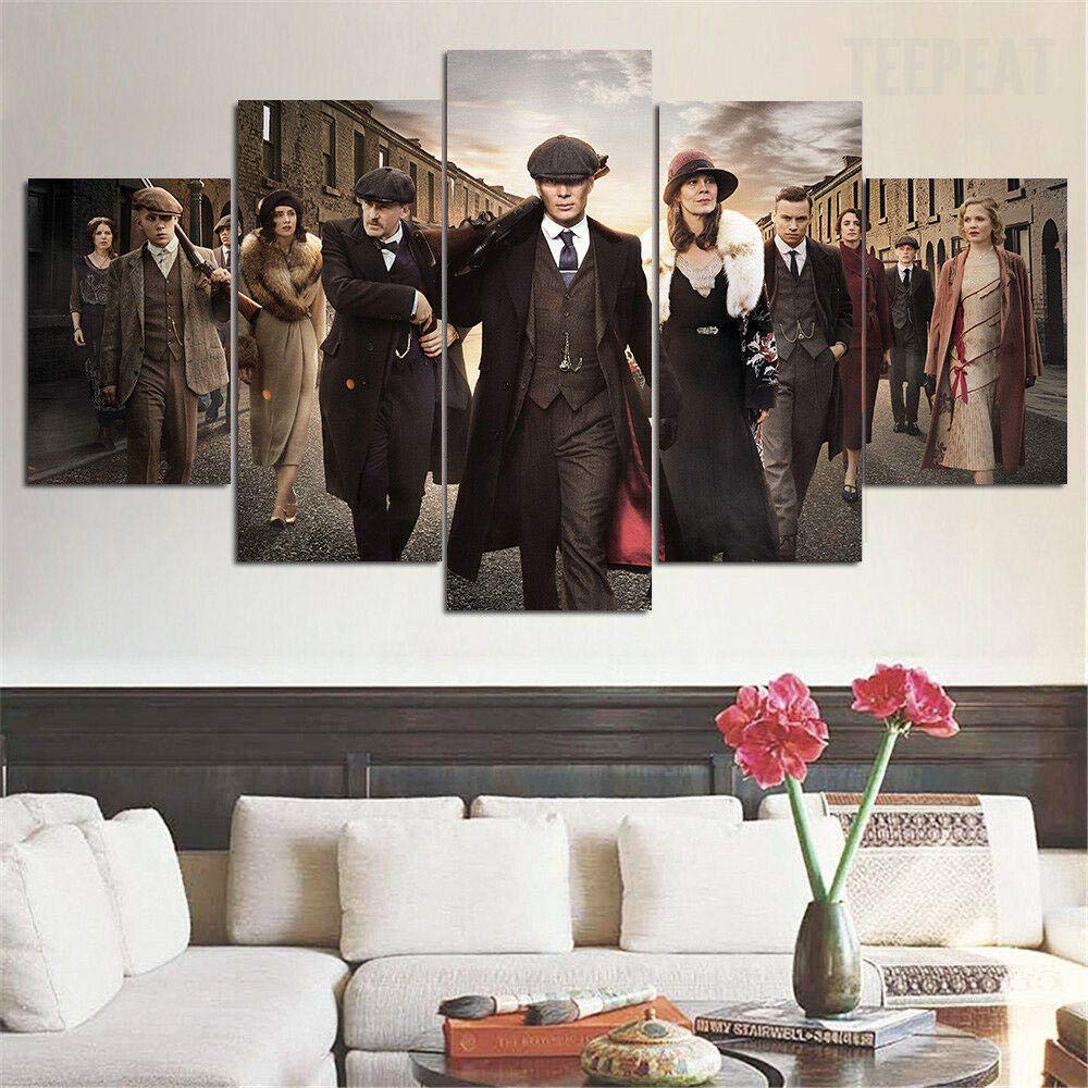 Bilder Kunstdrucke Moderne Druck Malerei Hintergrund Dekoration Modulare 5 Teiliges Wandbild Filmfigur Peaky Blinder Poster Wandkunst Leinwand Creative Geschenk Kunstwerk 150X80