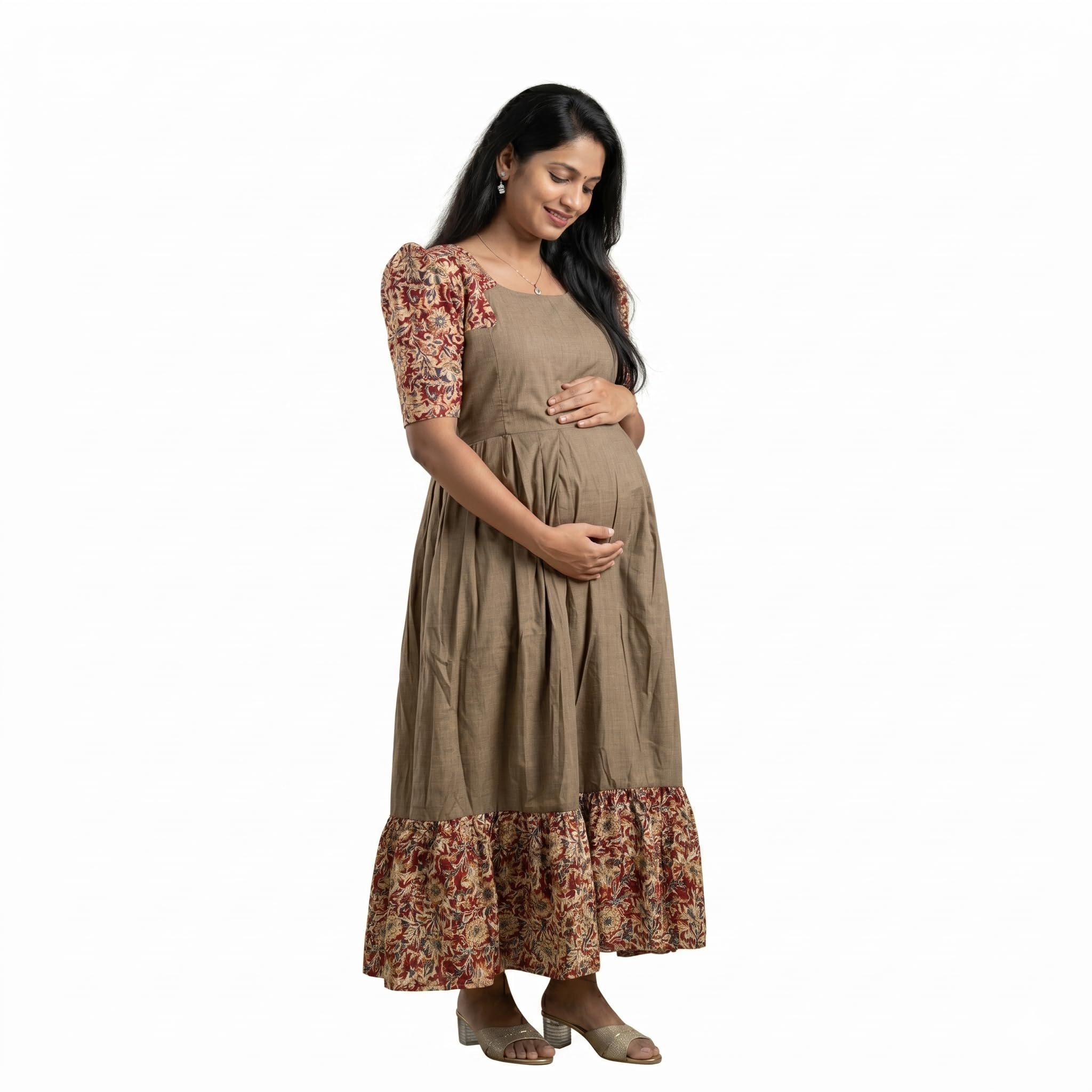 Yath Attire Cotton Feeding Kurti for Women | Biscuit Color Kalamkari Print | Maternity & Nursing Wear | Full Lining, Back Knot, Side Pocket | Length 48-image-34