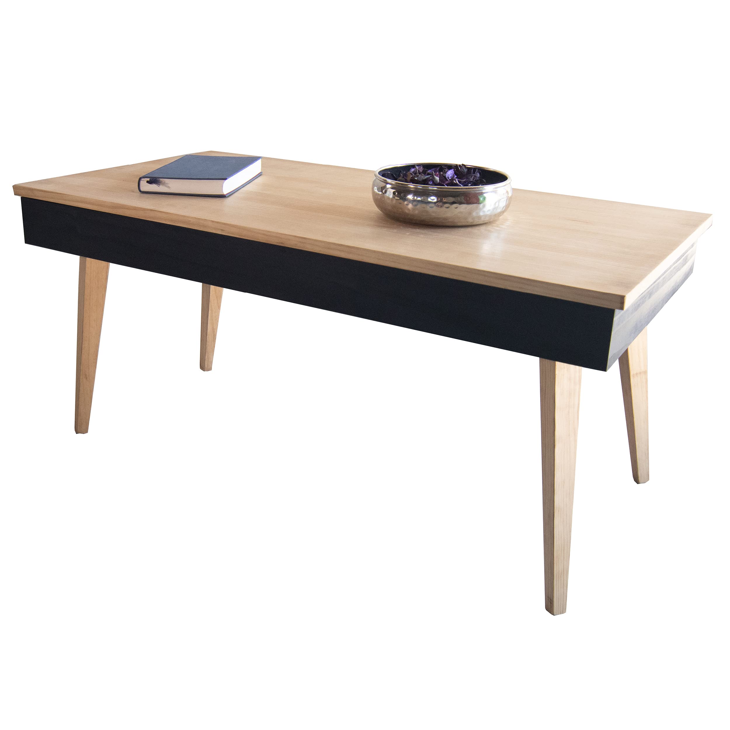 LoMasCasa - Tavolino da salotto sollevabile con cassetto modello Karol in stile vintage con finitura legno realizzato in legno naturale massello di pino con dimensioni: 100 x 50 x 47 cm