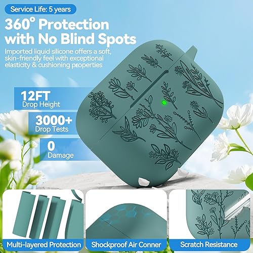 Miniatura 3 de for Airpods Pro 3 Case, Flower Engraved Cases for Apple AirPods Pro 3rd Generation 2025, Soft Silicone Cover for Men Women Girly with Cleaning Kit &