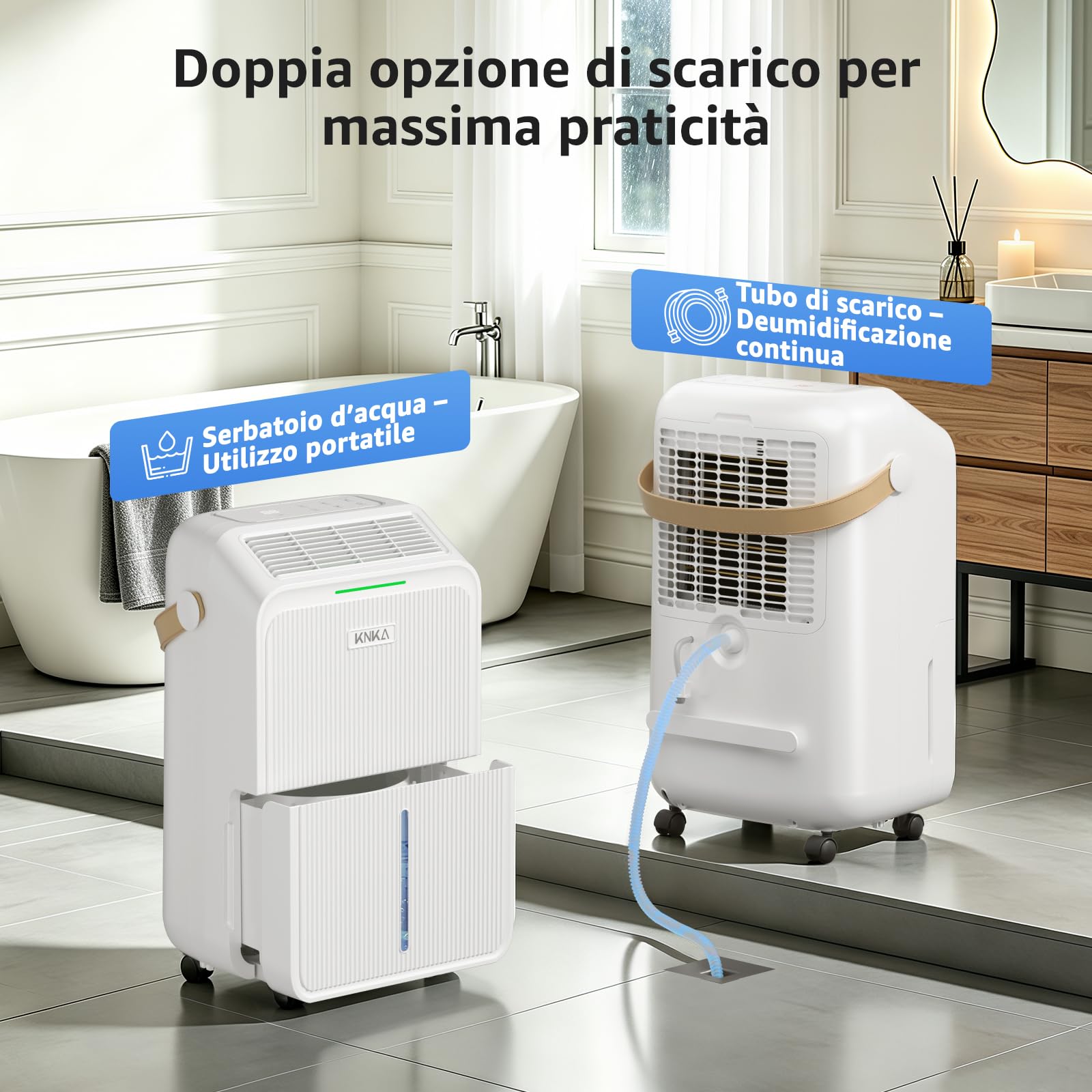 KNKA Deumidificatore, Deumidificatori Casa Muffa, 16L/24H, Serbatoio 3,3L, Basso Rumore, Basso Consumo, Sbrinamento Automatico, Blocco Bambini, Design Anti-Goccia, 4 Modalità, 80m³（32㎡）