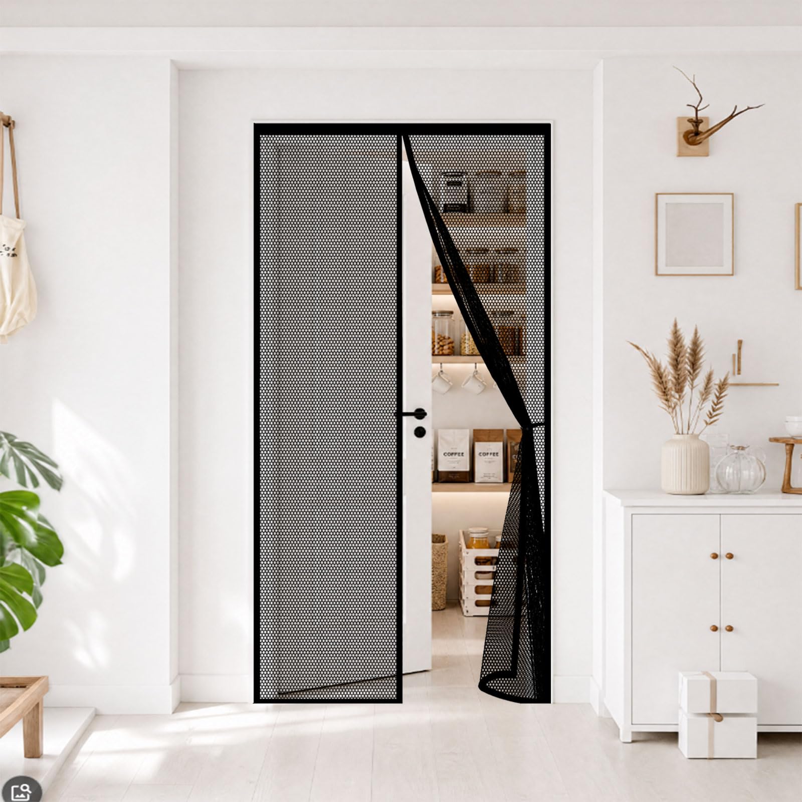 Magnetic Screen Door 116 x 255 cm Heavy Duty Self-Sealing No Gap Anti Mosquito Flyscreen French Doors Hands Free No Drill Installation for Patio Bedroom Sliding Kitchen, Black
