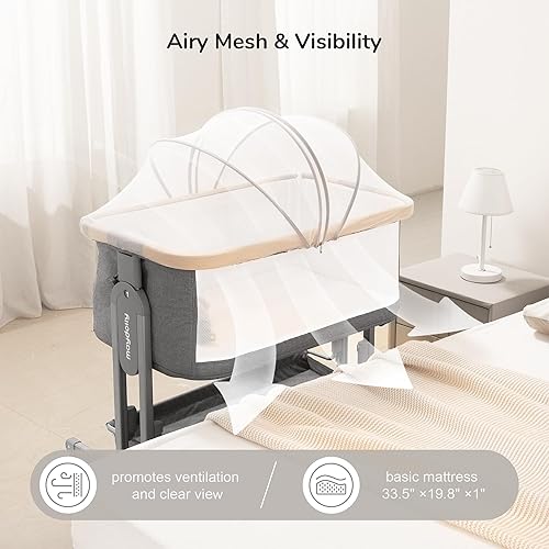 Miniatura 2 de Maydolly Baby Bassinet Bedside Sleeper, 3-in-1 Bedside Crib, Portable Bassinet with Mattress & Breathable Mesh, 7 Height Adjustable Baby Bed,
