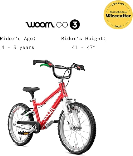 Miniatura 2 de woom GO 3 Bicicleta para niños de 4 a 6 años, bicicleta ligera de 16 pulgadas con freno de mano, limitador de dirección y chainguard para niños y