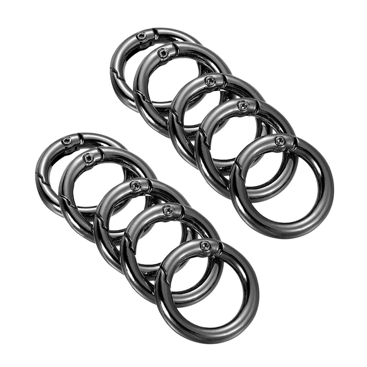 YOKIVE 10 Pcs Spring O Rings, Zinc Alloy Gate O Rings Round Snap Clip | Organizing Accessory, Great for Keyring Buckle Purse Handbag (Black, 1-Inch)