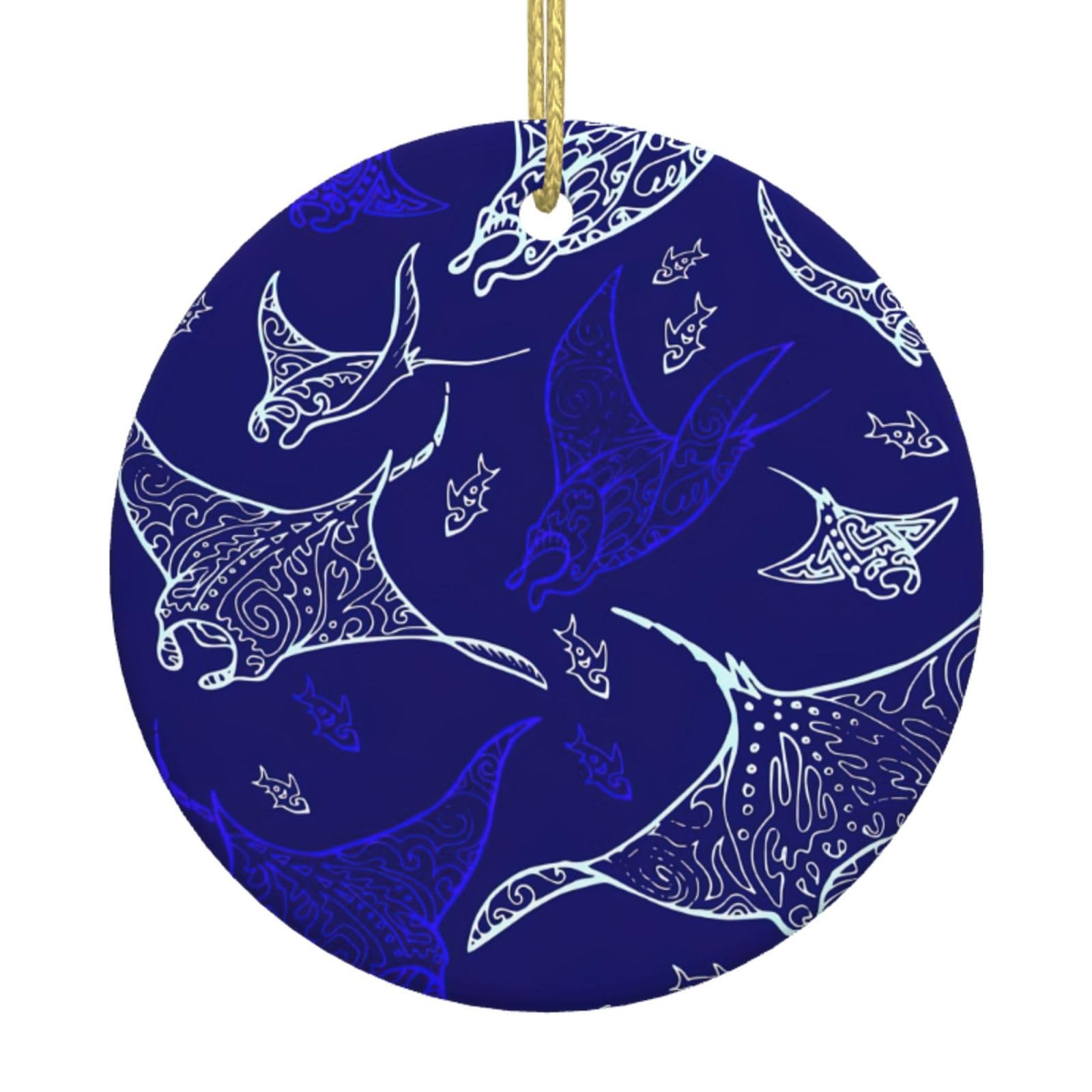 Wurton Manta Ray And Fish Print Santa Christmas Tree Decorations Xmas Hanging Ornaments Ceramic Round Ornament Keepsake