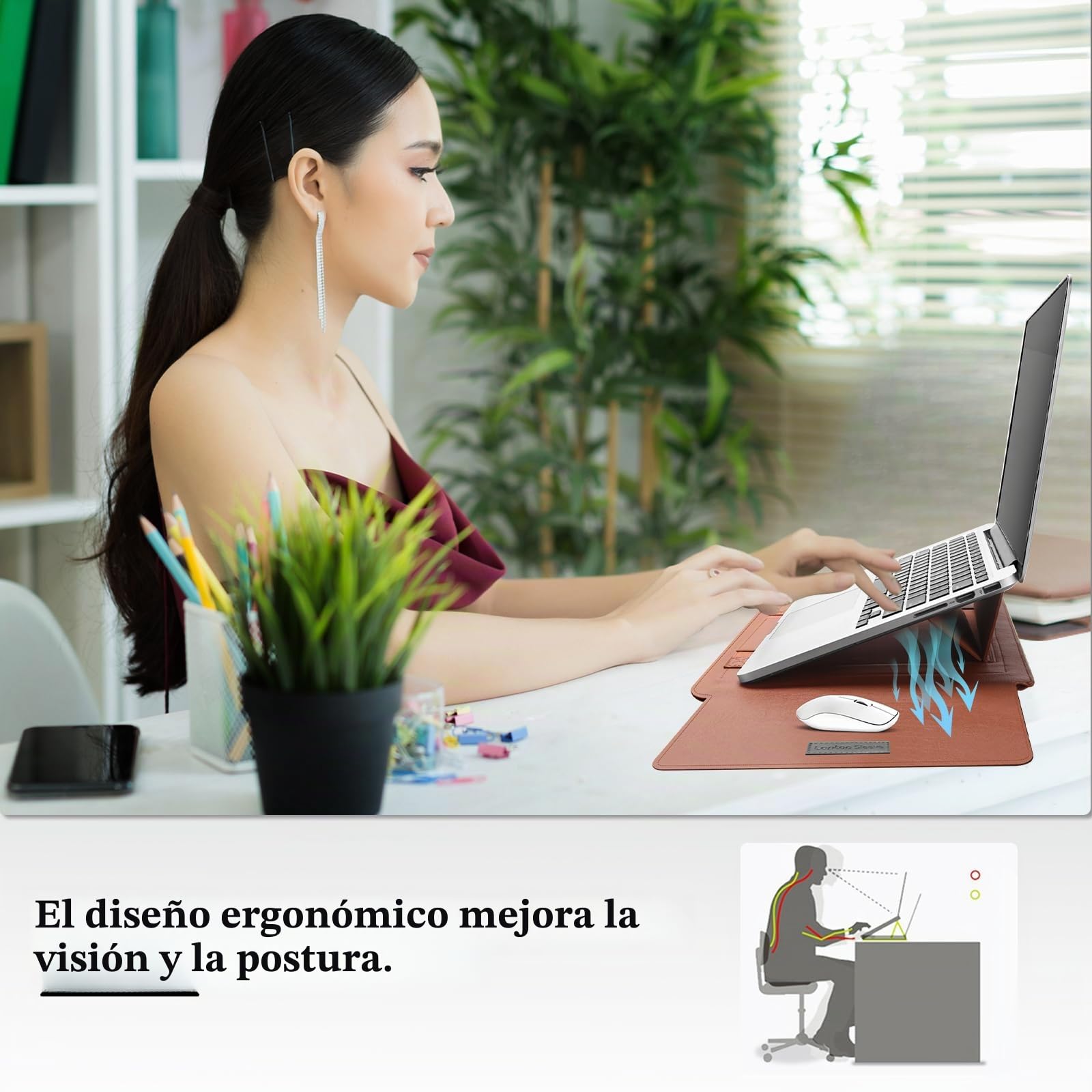13-14 Pulgada Funda para Portátil Compatible con MacBook Air 13"/Pro 14" (M5 Pro MAX 2026/M4/M3/M2/M1), PU Funda Resistente Protectora Soporte Ratón Alfombrilla Cuero Portátil - Marrón