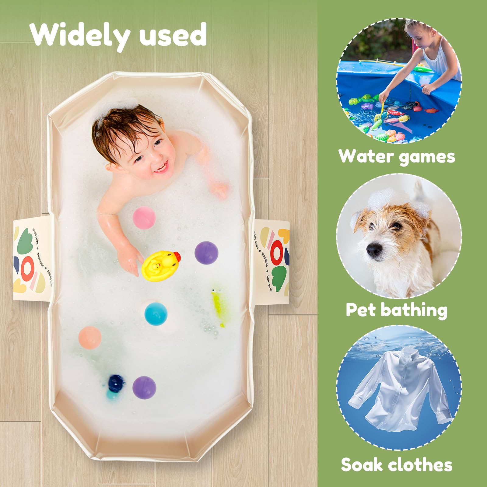 Bañera de bebé plegable, la bañera de bebé plegable con desagüe y pies de soporte, para niños pequeños con 5 bolas, 2 patos, Antideslizante Bebés para Niños de 0 a 5 Años ducha portátil (Tufty White)