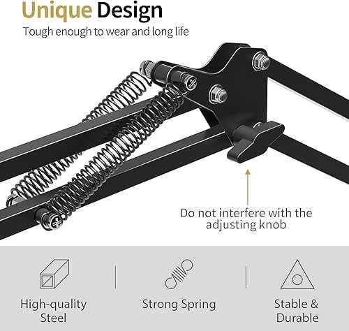 Miniatura 4 de Marengo Brazo de micrófono, brazo de micrófono mejorado, soporte de suspensión con clip adaptador de tornillo de 38 a 58 pulgadas para bola de nieve