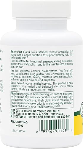 Miniatura 5 de NaturesPlus Biotin 10,000 mcg - 90 tabletas de liberación sostenida - Soporte para cabello, piel y uñas - Vitamina B de alta potencia - Vegetariano,