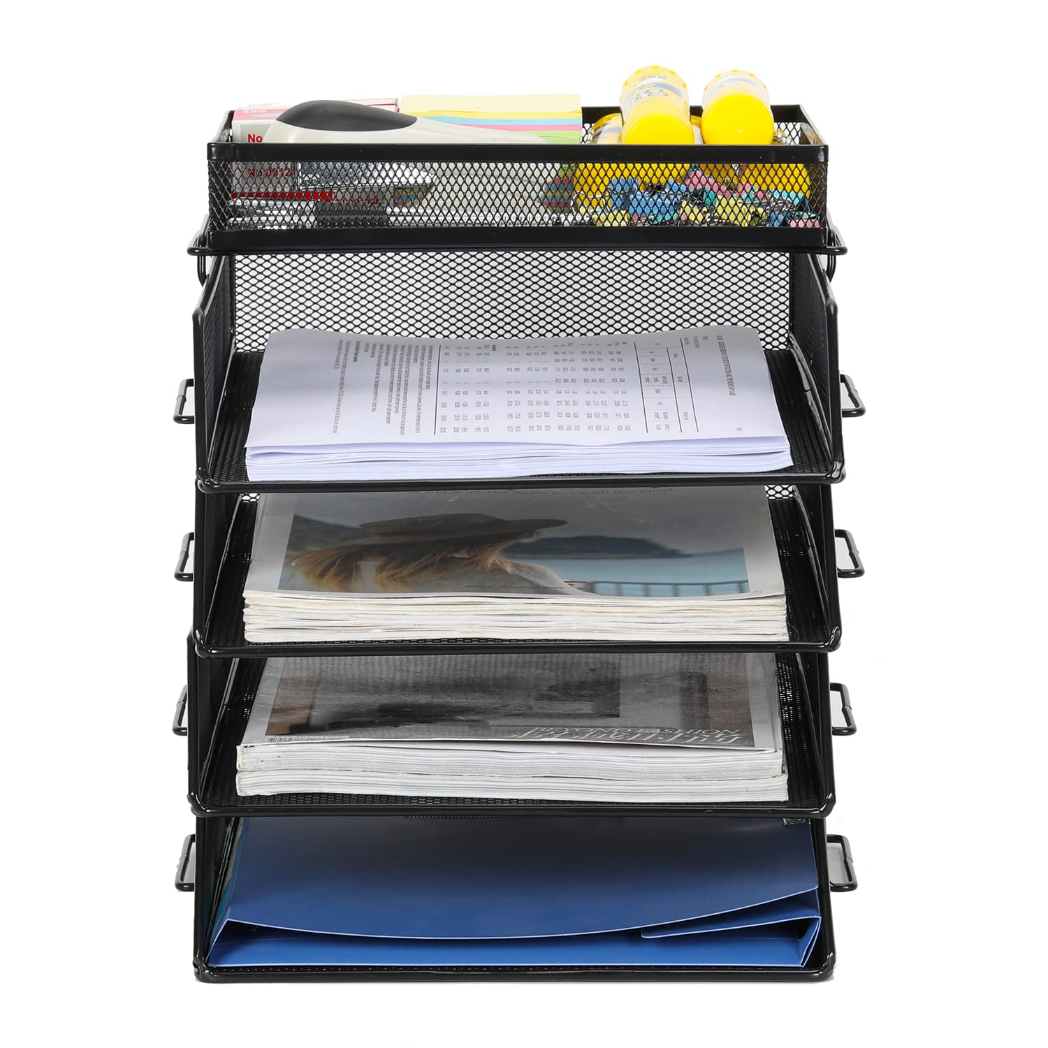 EasyPAG 2 Tier A4 Mesh in Trays Stapelbaar Bureau Tidy File Houder Tijdschrift Opslag Papier Organiser, Zwart