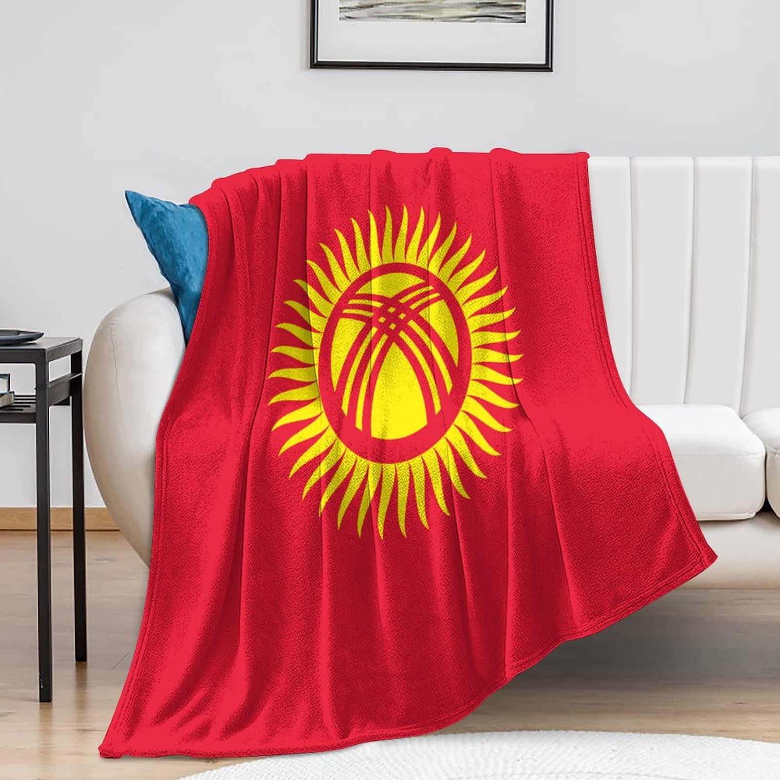 Couverture drapeau Kirghizistan 152x203cm chaude pour chambre et salon