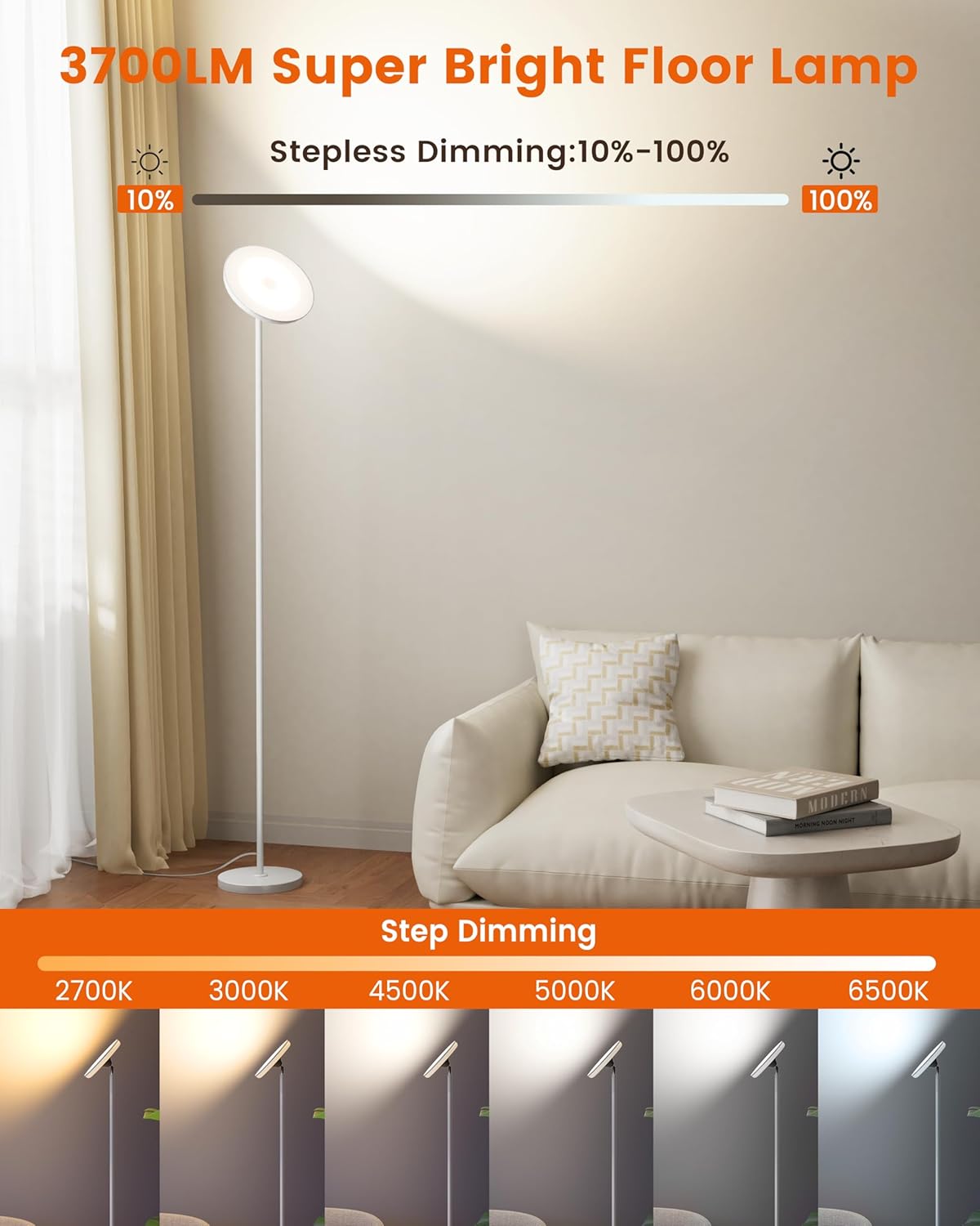 OHLUX Floor Lamps for Living Room, Bright LED Standing Lamp with Remote, Modern Color Changing Tall Lamp with Stepless Dimming, 69" Corner Floor Lamp for Bedroom, Office, RGB White