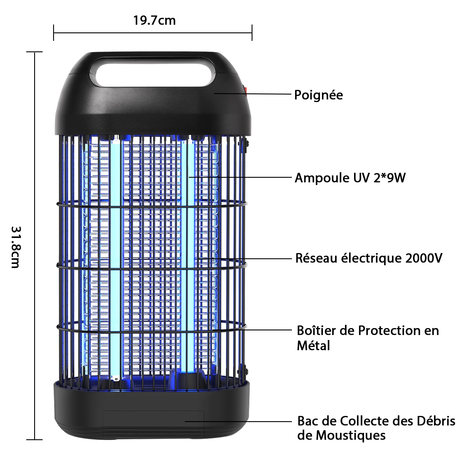 Lampe Anti Moustique Interieur, Piège à Mouche Intérieur UV 18W, Efficace Portée 80m², Tue Mouche Insecte Électrique Lumière Bleue Anti Insecte pour Maison Chambre Cuisine Salon