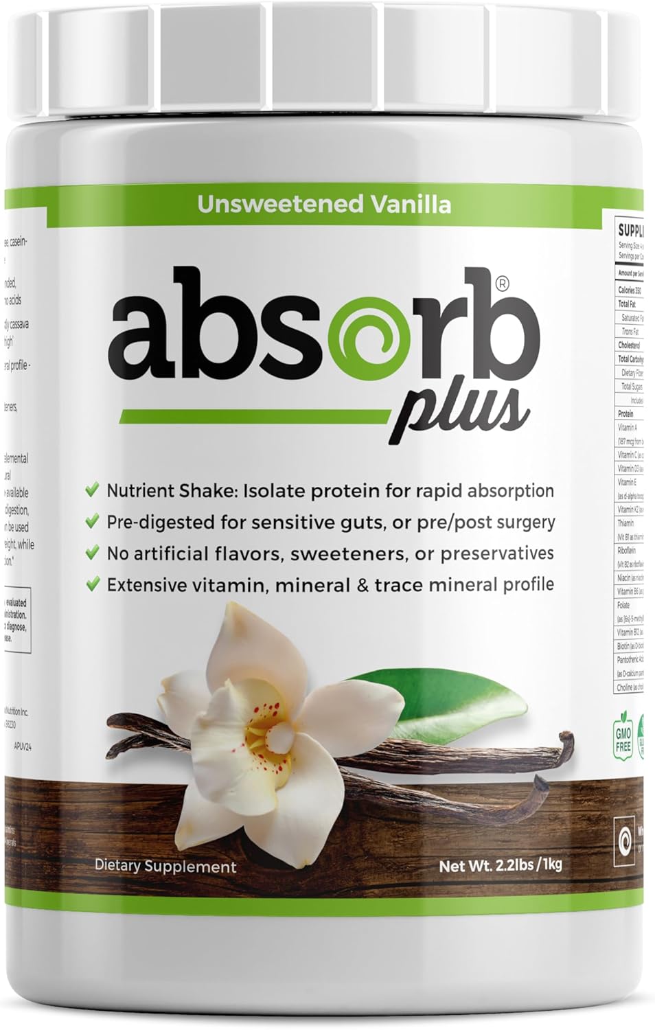 Isolate Protein – Diet Supplement for Improved Gut Health, Extra Nutritional Support, Non-GMO, Gluten-Free, Lactose-Free, Casein-Free (2.2 Lbs, Unsweetened Vanilla)