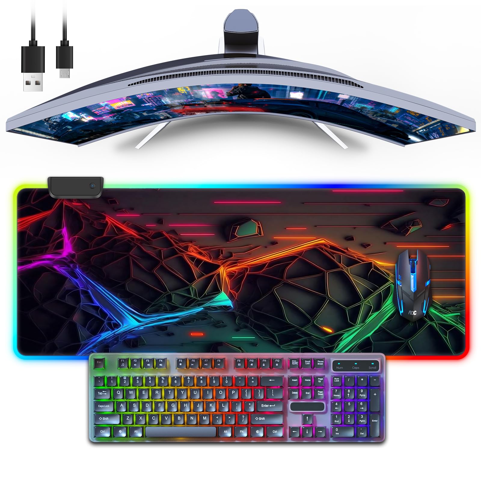 Tappetino per mouse RGB da gioco, grande tappetino da scrivania con luce LED, 13 modalità di illuminazione, controllo touch, morbido, esteso, con base in gomma antiscivolo, per scrivania per ufficio e