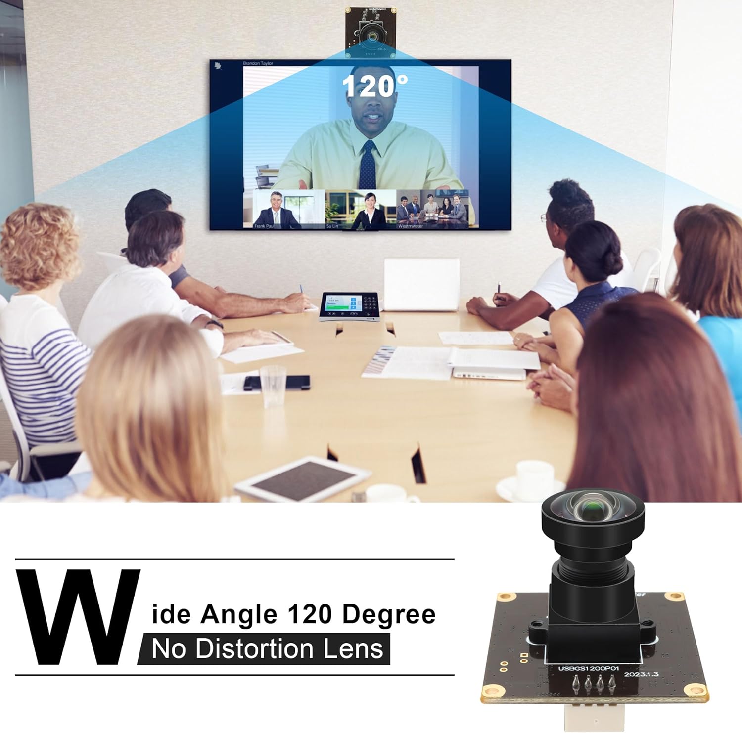 2MP Global Shutter USB Camera Module 1200P 90fps High Speed Webcam with Wide Angle No Distortion Lens AR0234 UVC Lightburn Camera for Golf Swing Windows, Linux, Android,Mac OS