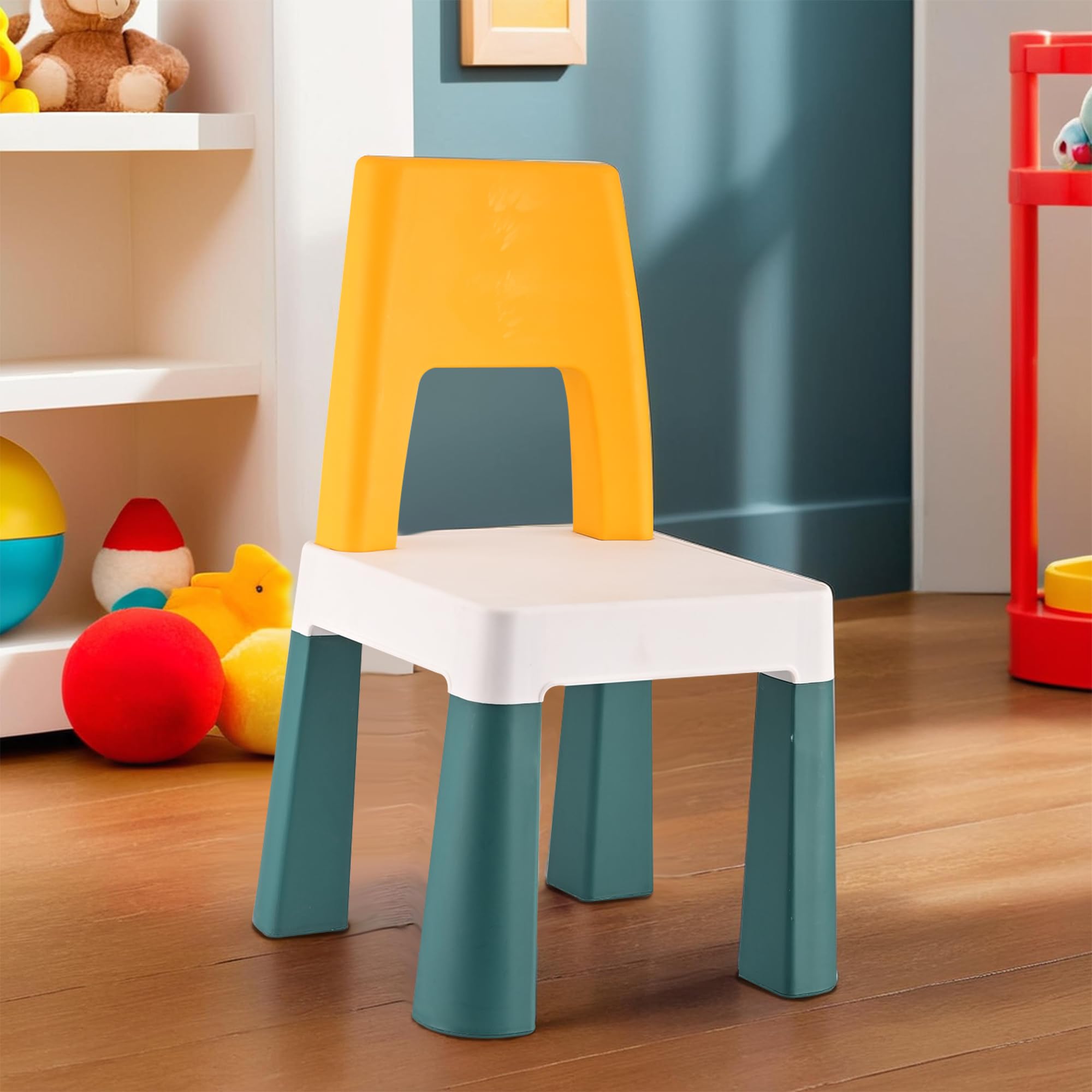 Kuber Industries Plastic Kids Chair for 2 to 5 Years | Lightweight Toddler Chair for Sitting & Studying | Up to 45 kg Weight Capacity | Ideal for Home, Preschool & Activity Rooms | Yellow & Green