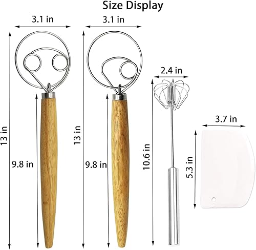 Miniatura 7 de Batidor de masa danesa batidora de pan y batidor de huevo, 2 unidades de batidor holandés de acero inoxidable de alta calidad y 1 paquete de batidor