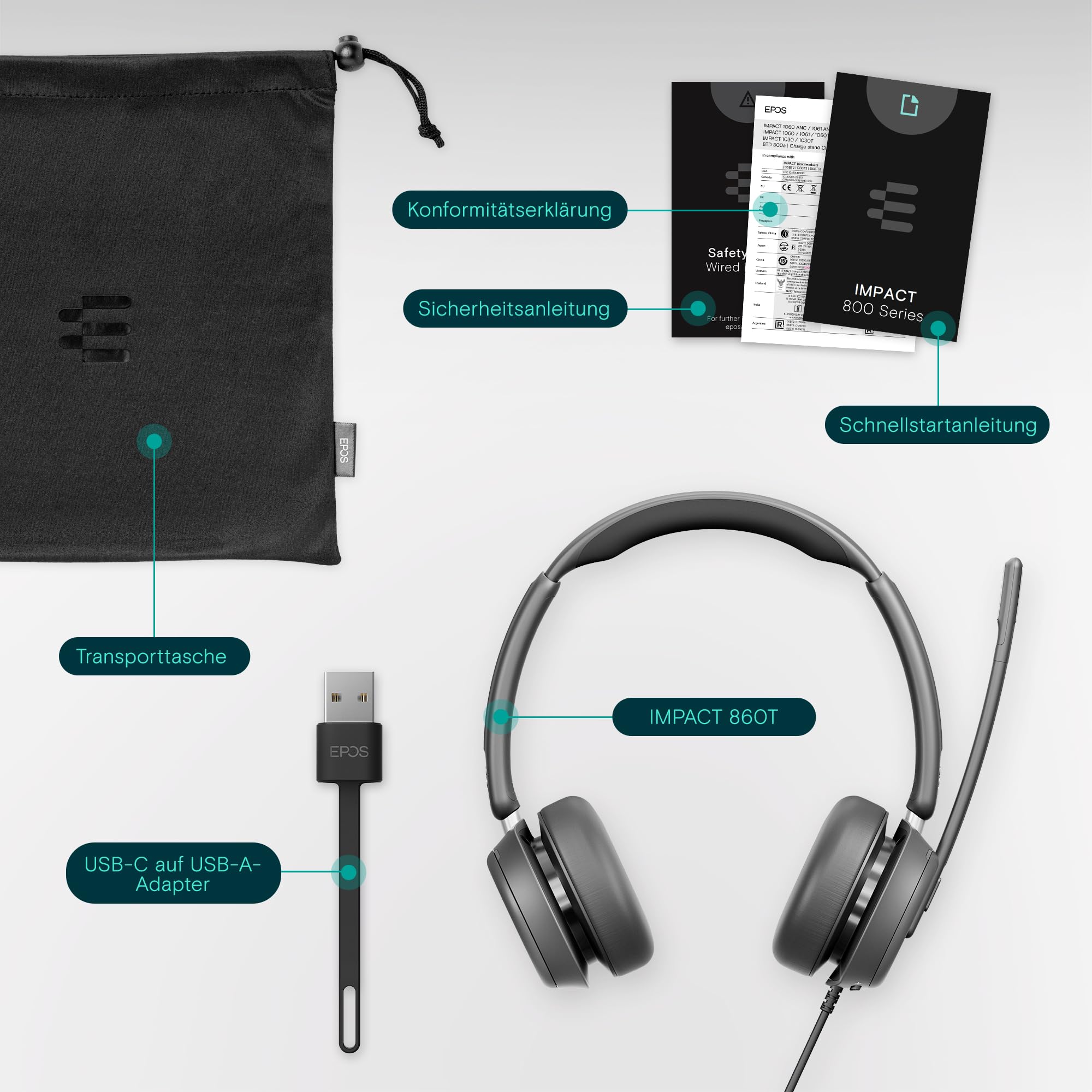 EPOS IMPACT 860T ANC - Doppelseitiges kabelgebundenes Headset mit Active Noise Cancelling, Microsoft Teams zertifiziert, USB-C & USB-A, Super Wideband, ideal für Büroanrufe, Zoom, Home & Hybrid Work